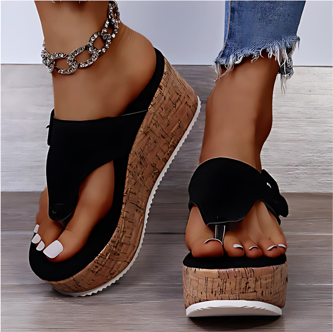 Journee – Bow Cork Wedge Flip Flops