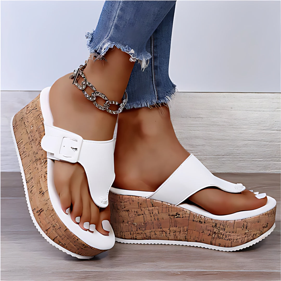 Journee – Bow Cork Wedge Flip Flops