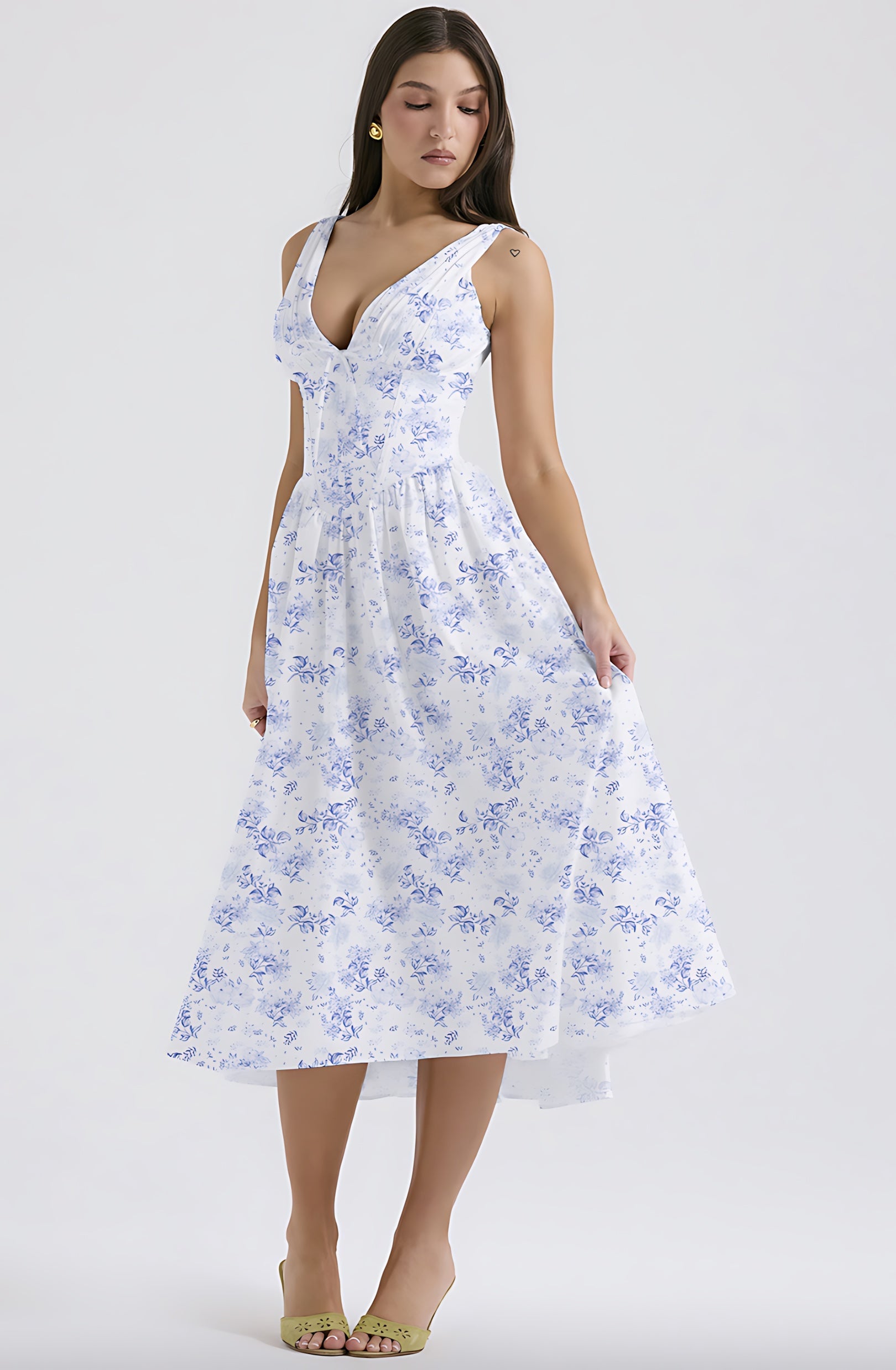 Journee – Floral Print V Neck A Line Summer Midi Dress