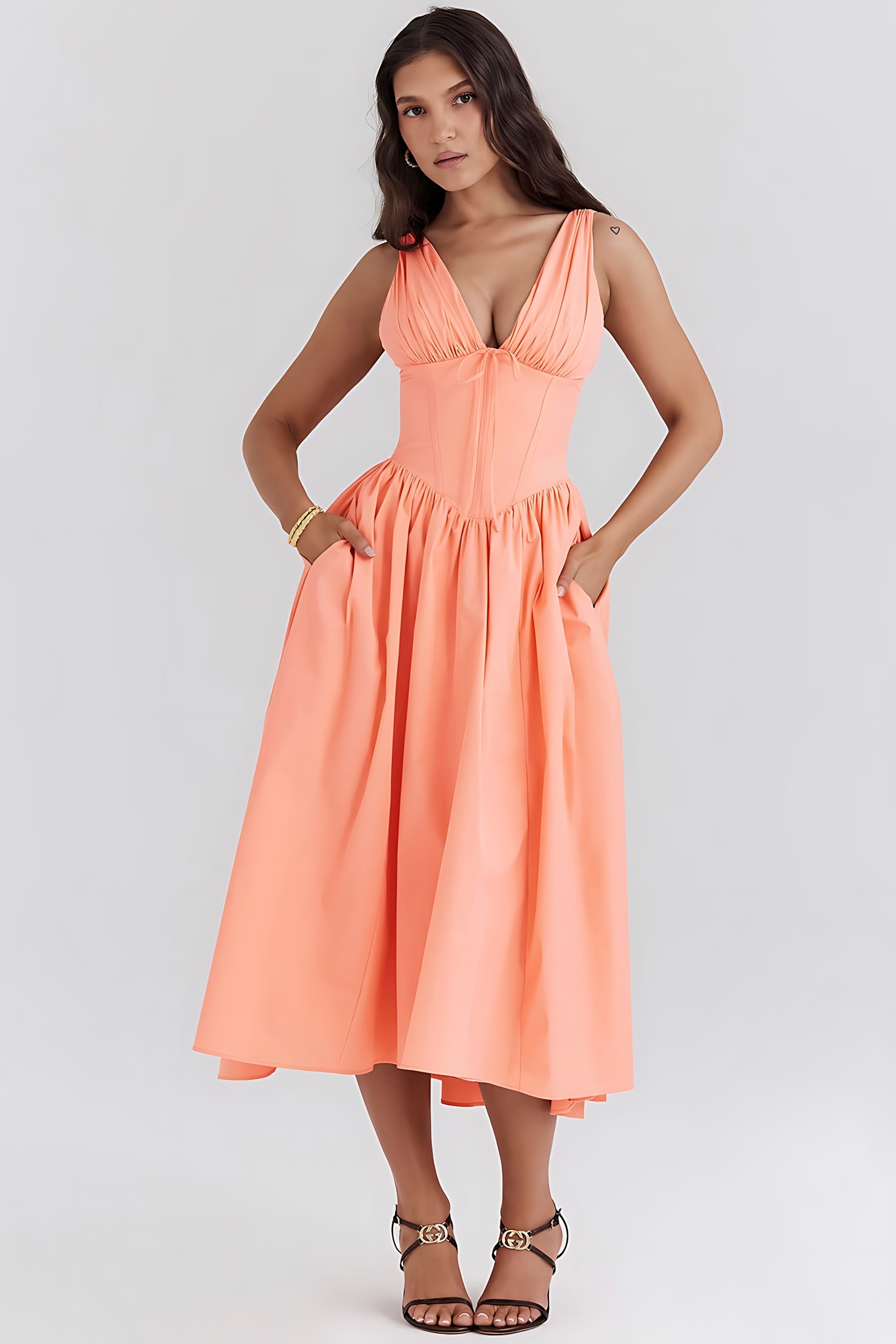 Journee – Floral Print V Neck A Line Summer Midi Dress
