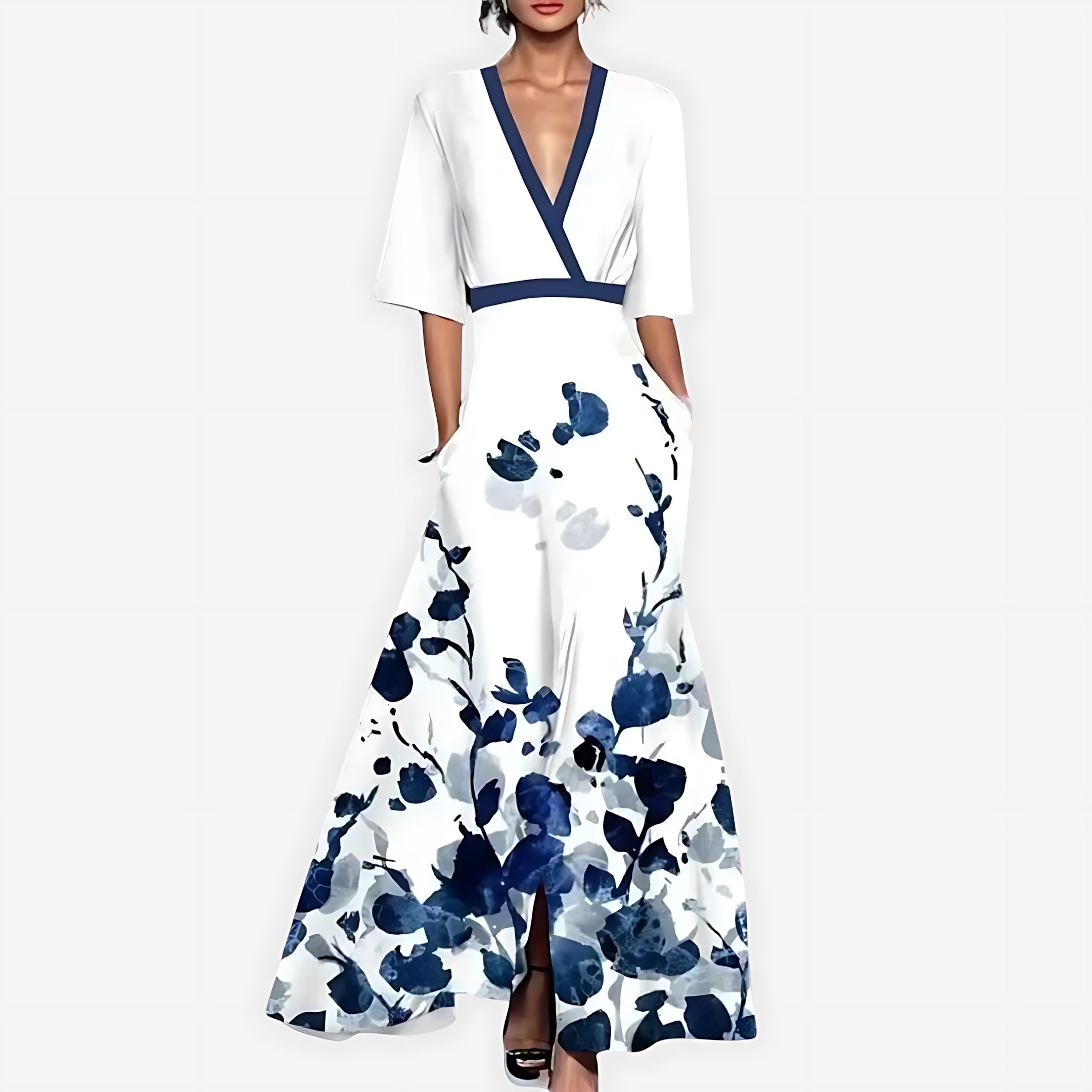 Journee – Floral Print V Neck Summer Maxi Dress