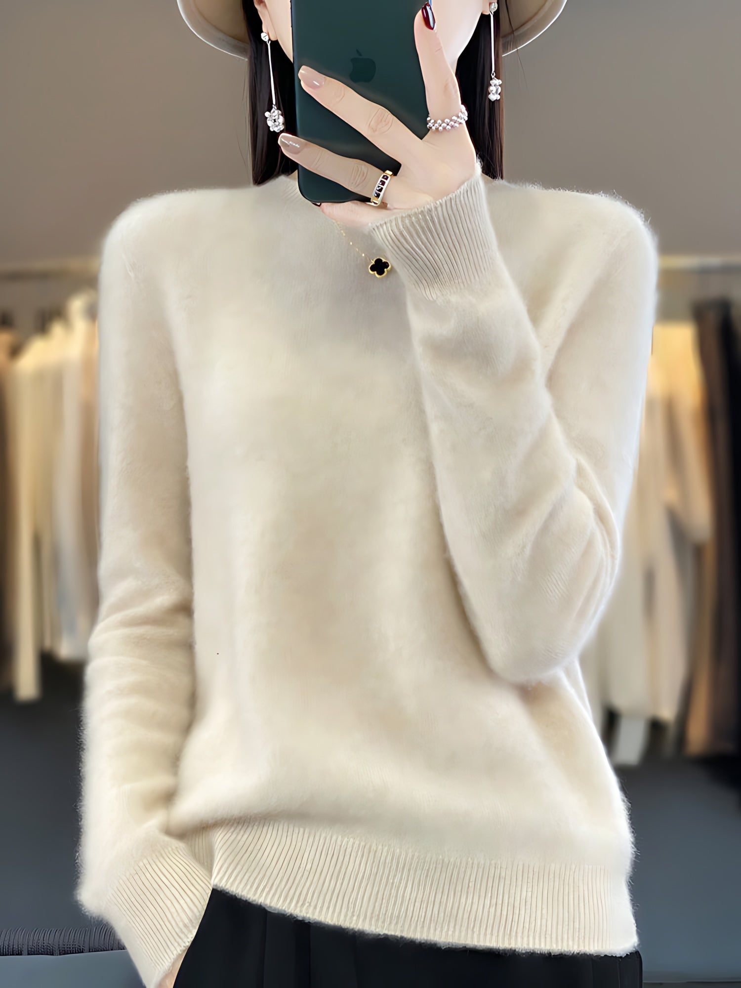 Journee – Mock Neck Drop Shoulder Knit Sweater