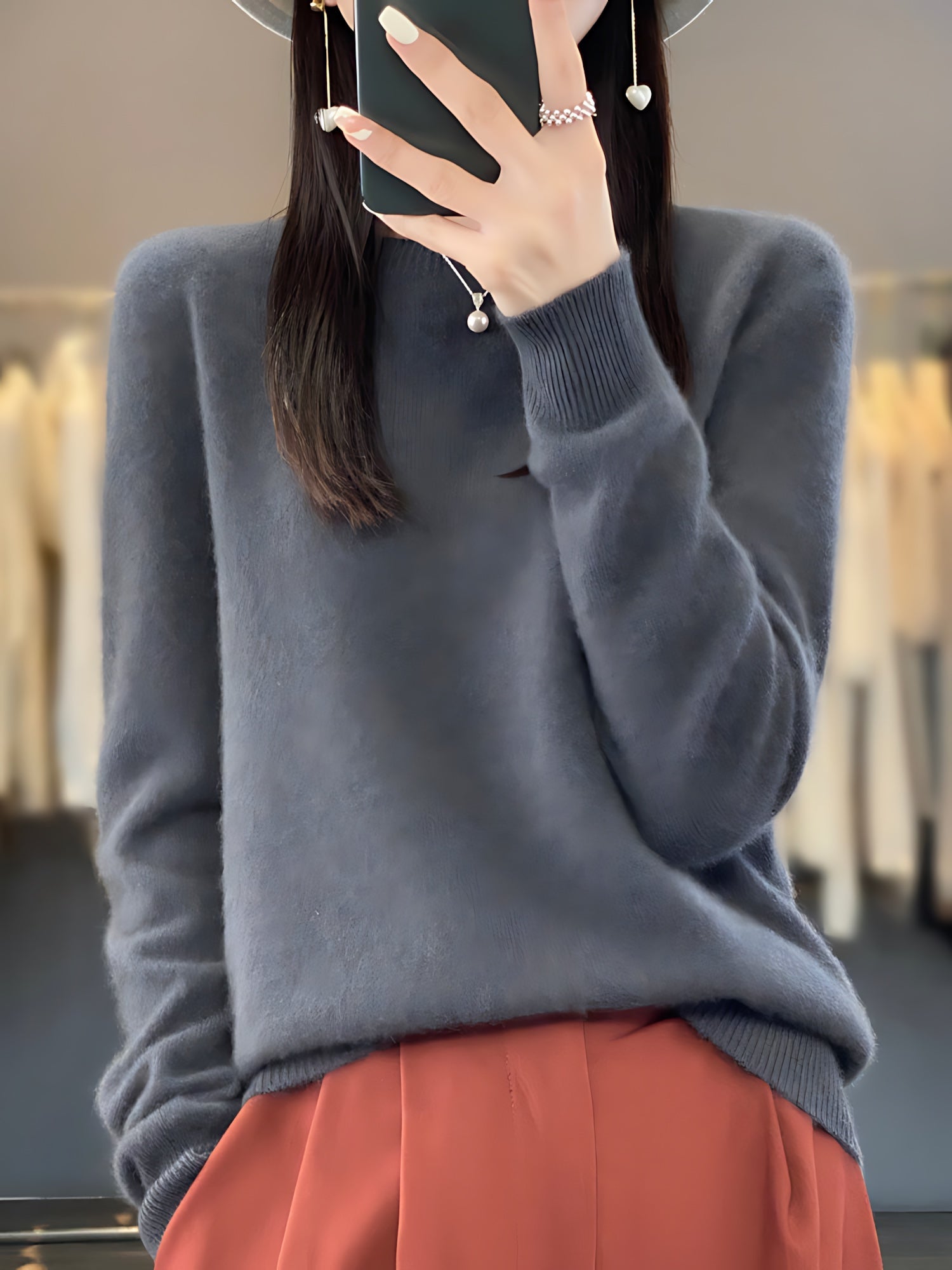 Journee – Mock Neck Drop Shoulder Knit Sweater