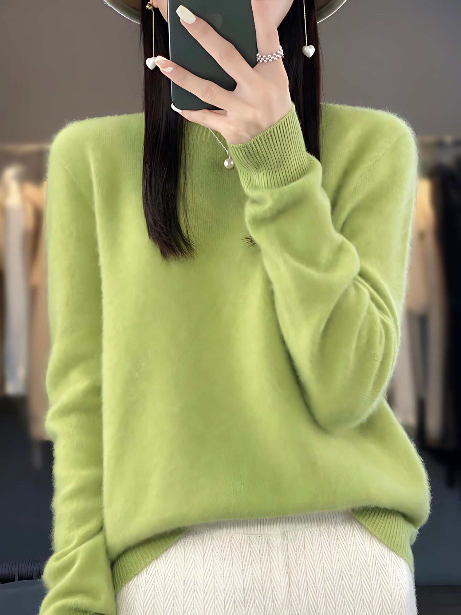 Journee – Mock Neck Drop Shoulder Knit Sweater