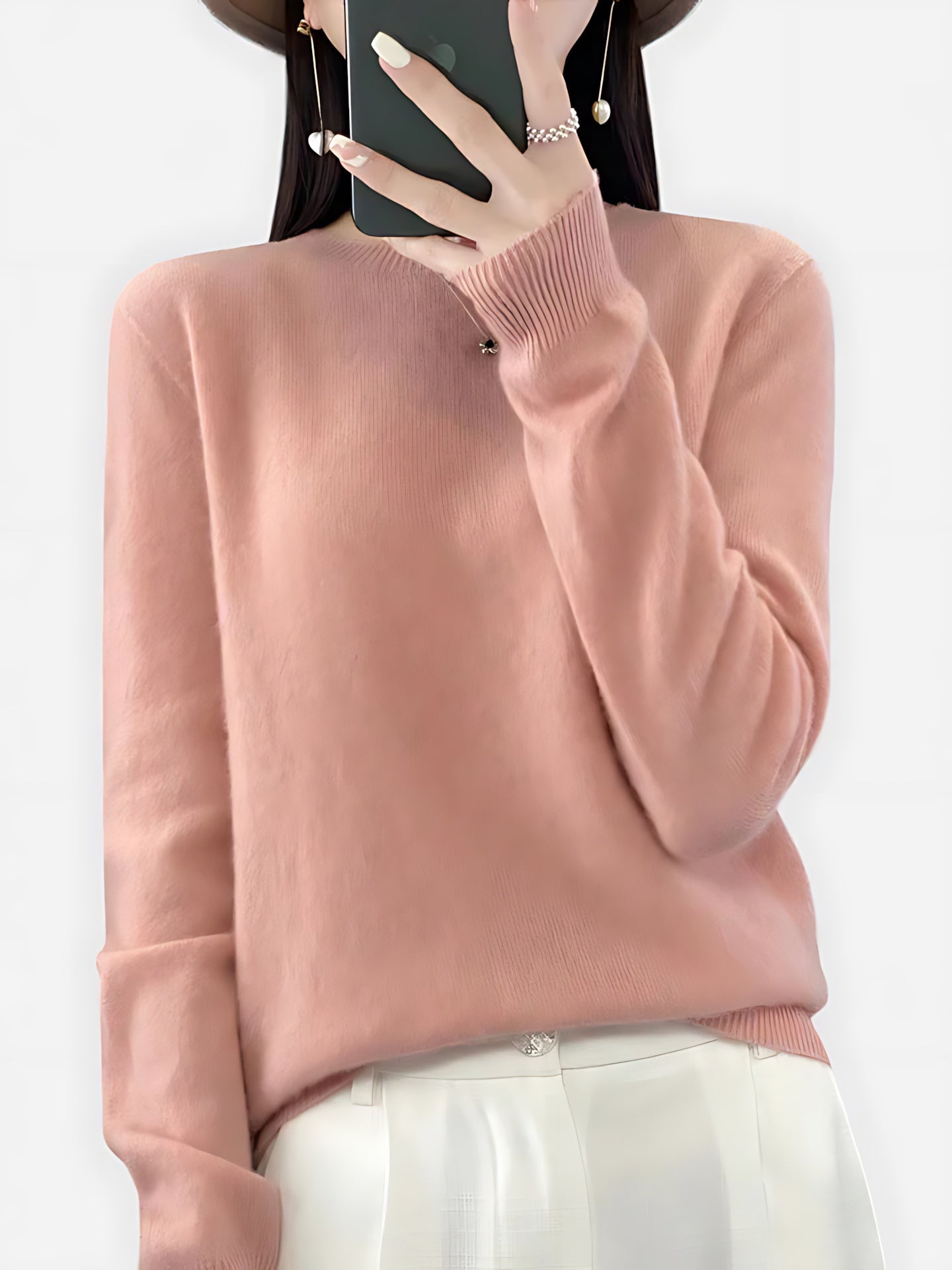 Journee – Mock Neck Drop Shoulder Knit Sweater