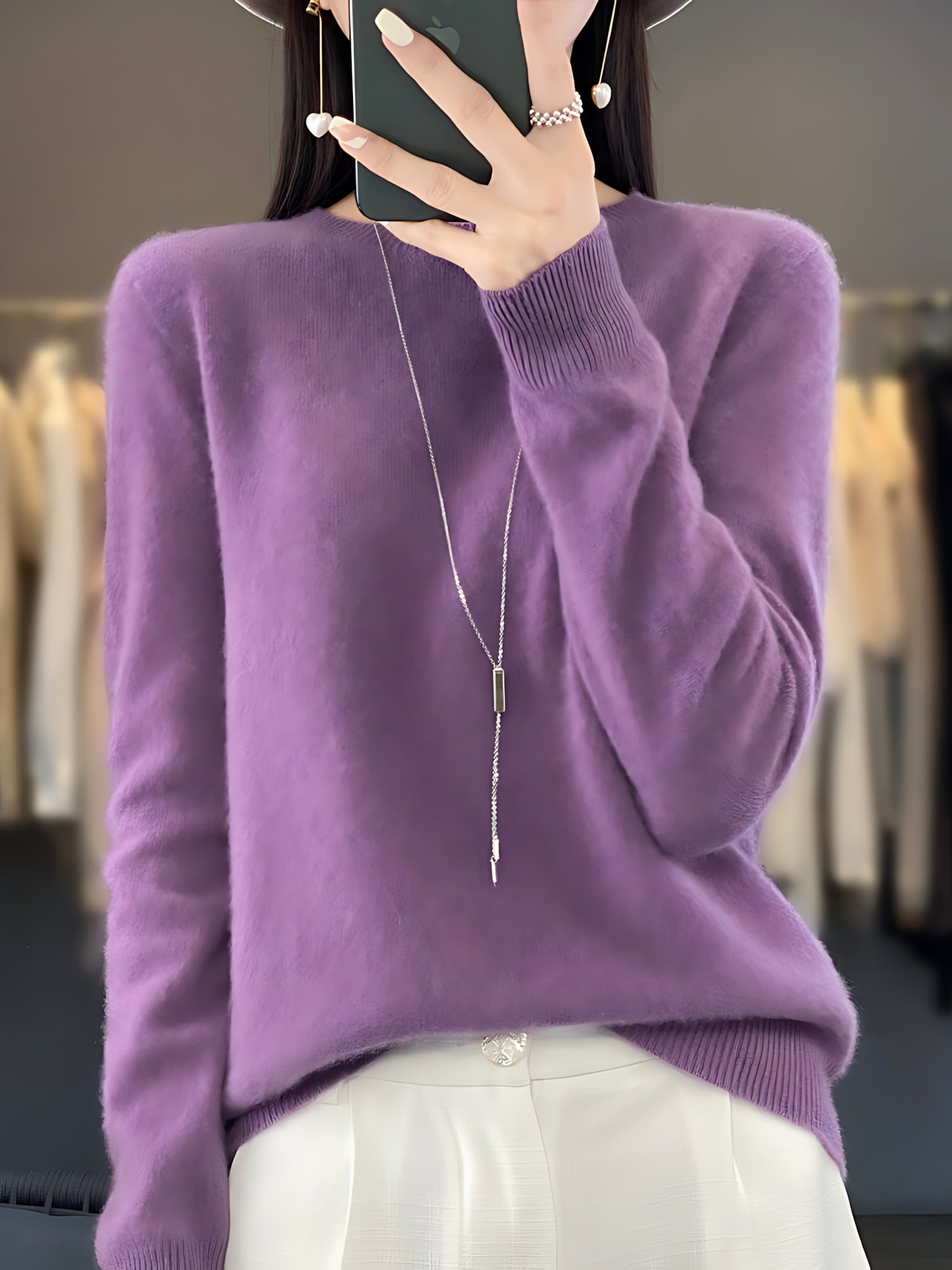 Journee – Mock Neck Drop Shoulder Knit Sweater