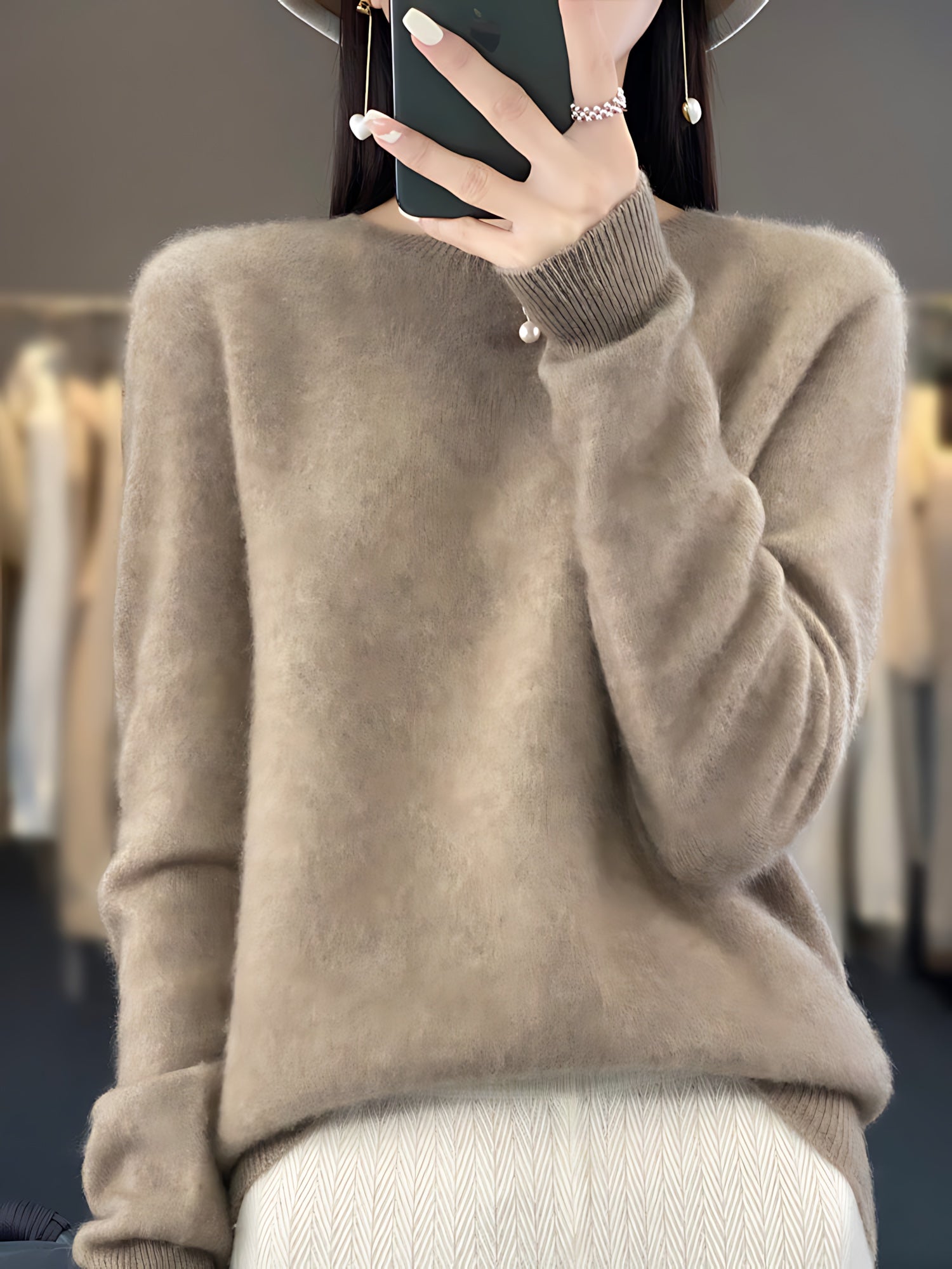 Journee – Mock Neck Drop Shoulder Knit Sweater