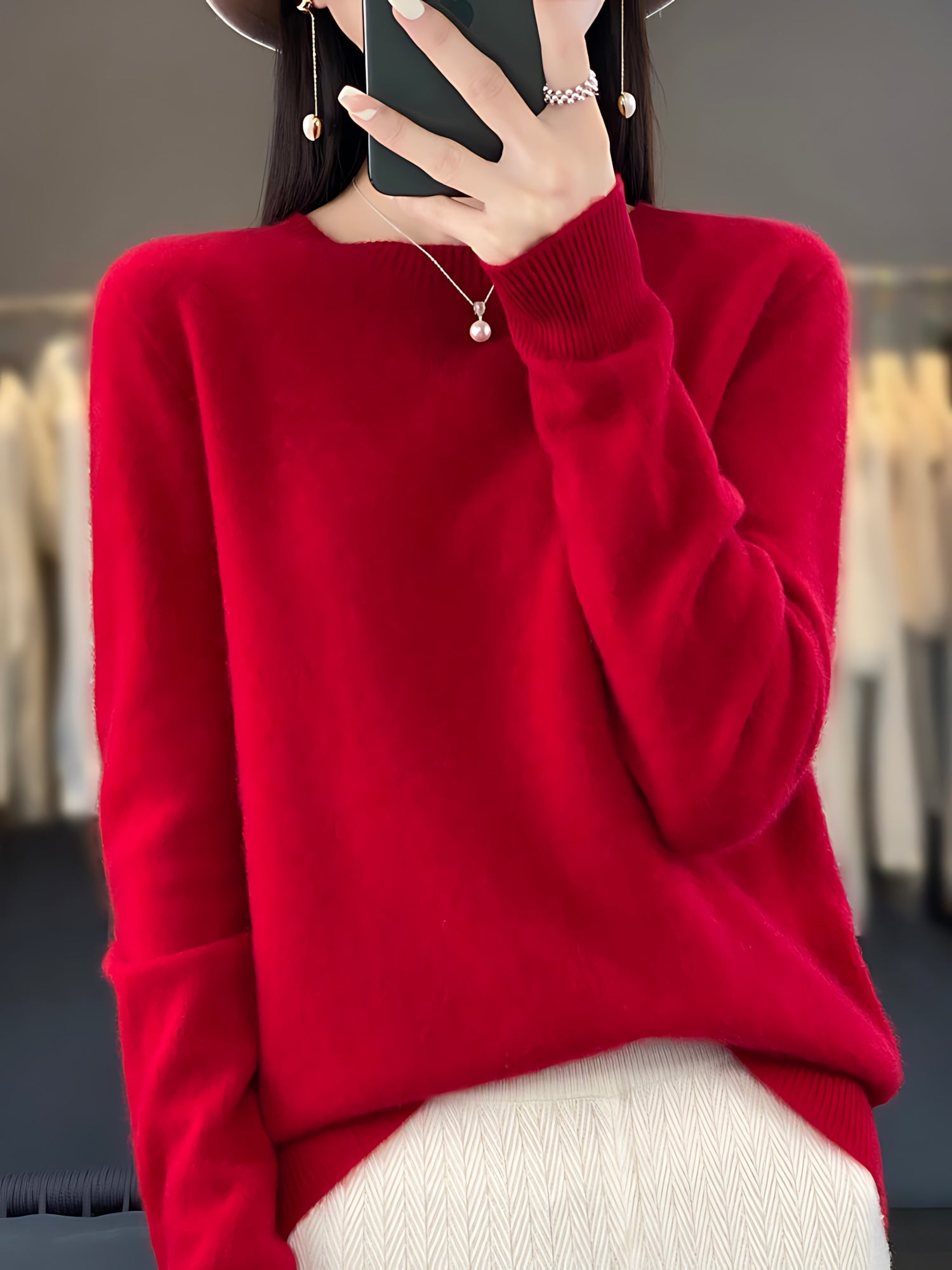 Journee – Mock Neck Drop Shoulder Knit Sweater
