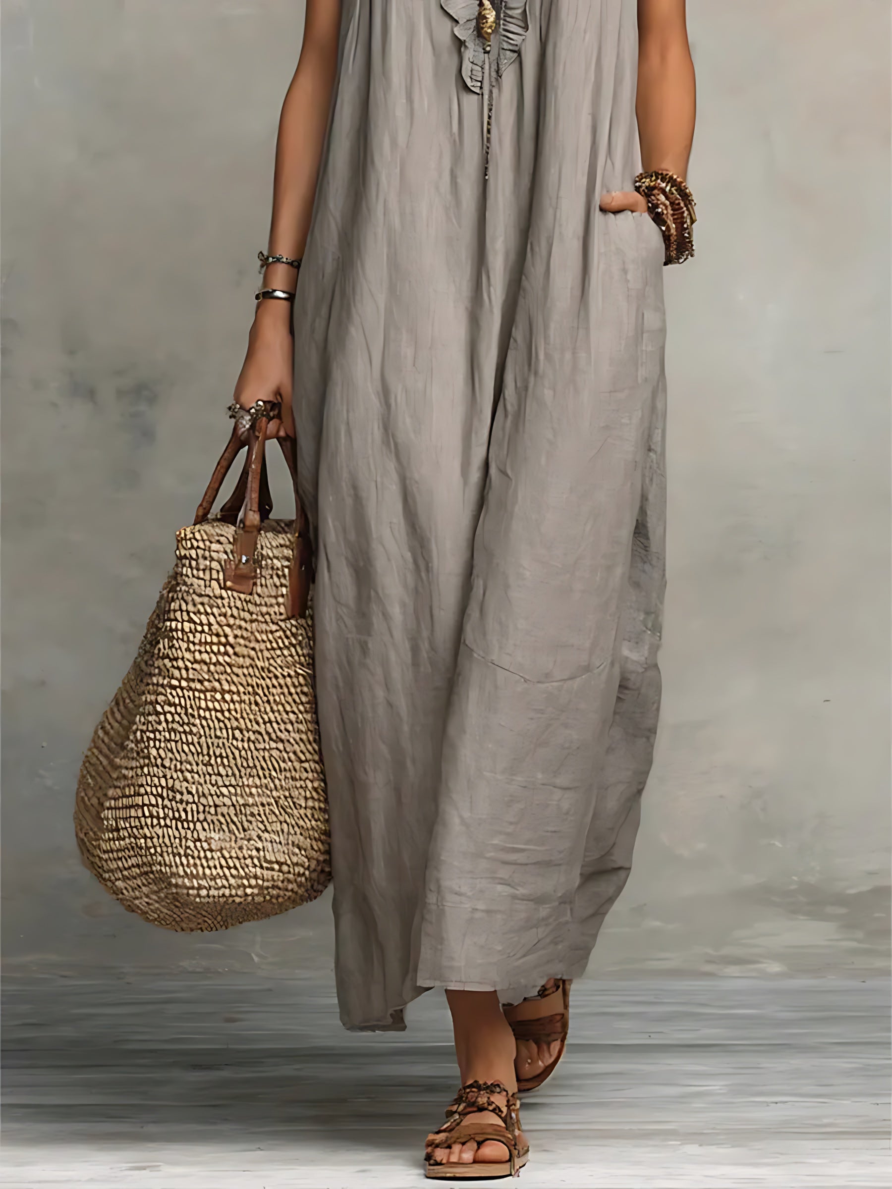 Journee – Ruffle V Neck Flowy Summer Maxi Dress