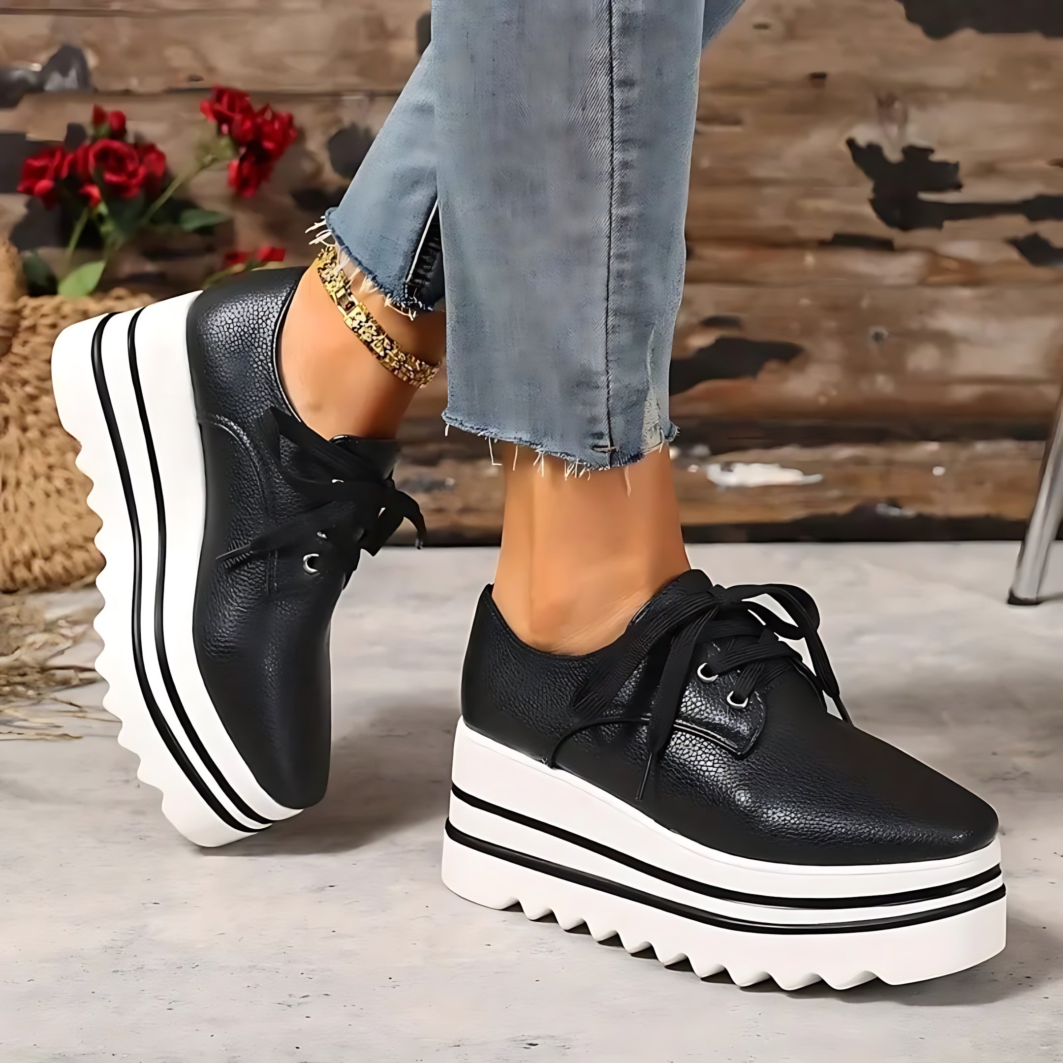 Journee – Square Toe Lace Up Platform Oxfords