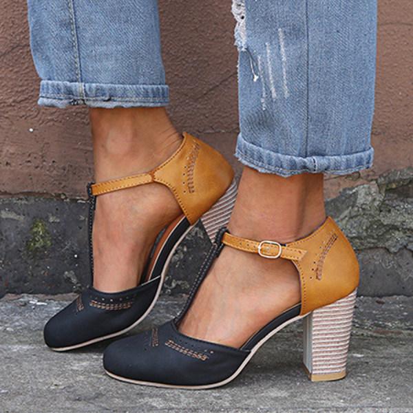 Lena – Two Tone Mary Jane Block Heel Pumps
