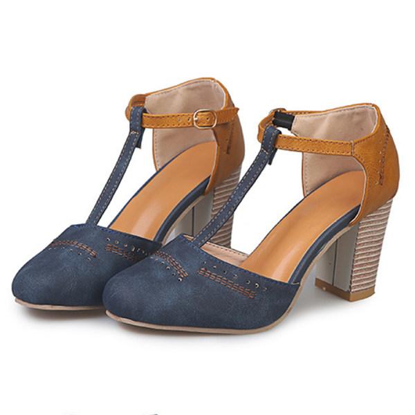 Lena – Two Tone Mary Jane Block Heel Pumps