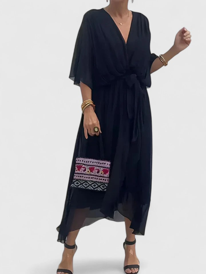 Vivian – V Neck Batwing Sleeve Flowy Maxi Dress