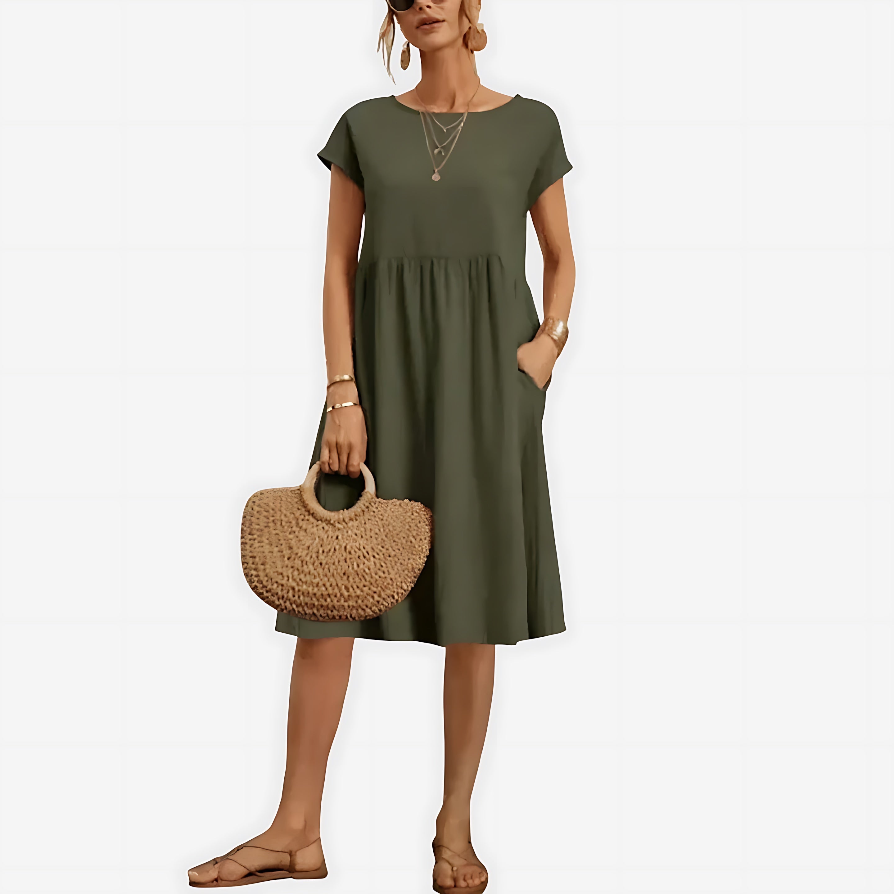 Juliette – Crew Neck Short Sleeve Babydoll Midi Dress