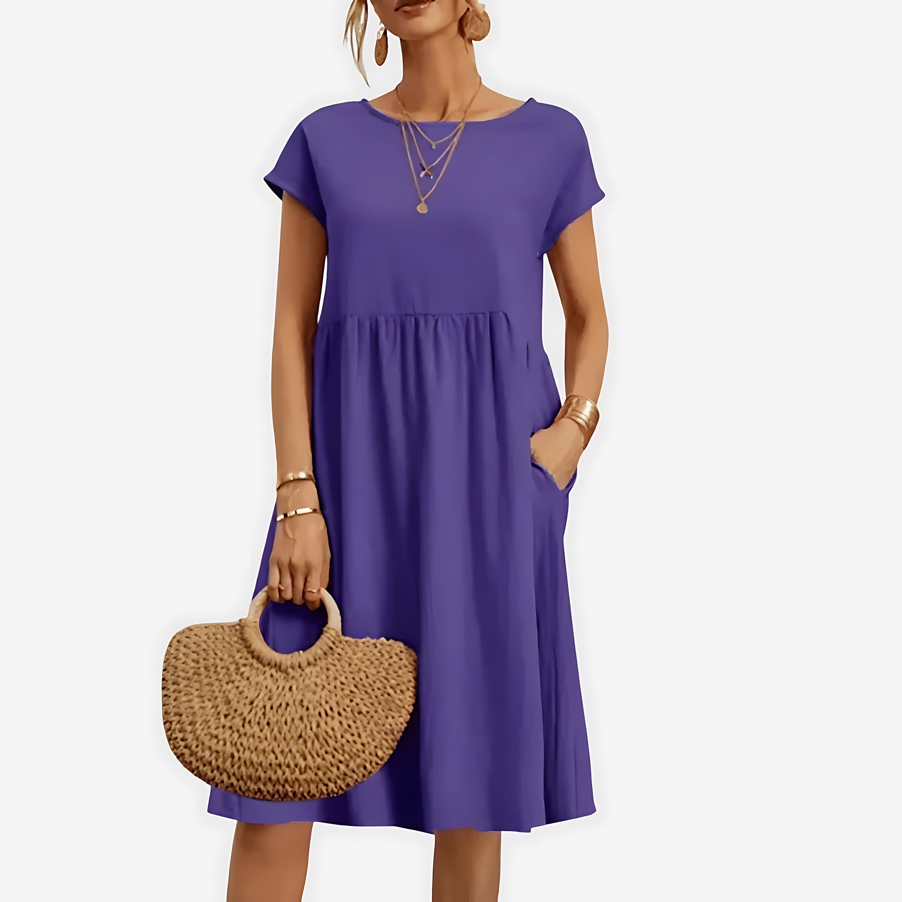 Juliette – Crew Neck Short Sleeve Babydoll Midi Dress