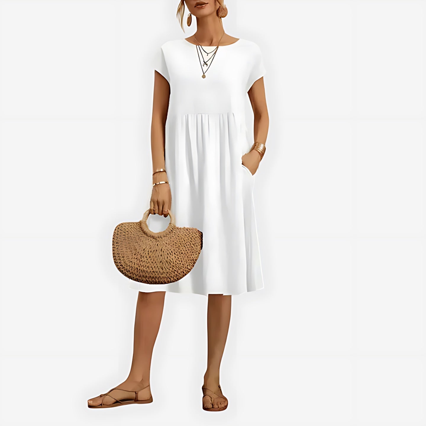 Juliette – Crew Neck Short Sleeve Babydoll Midi Dress