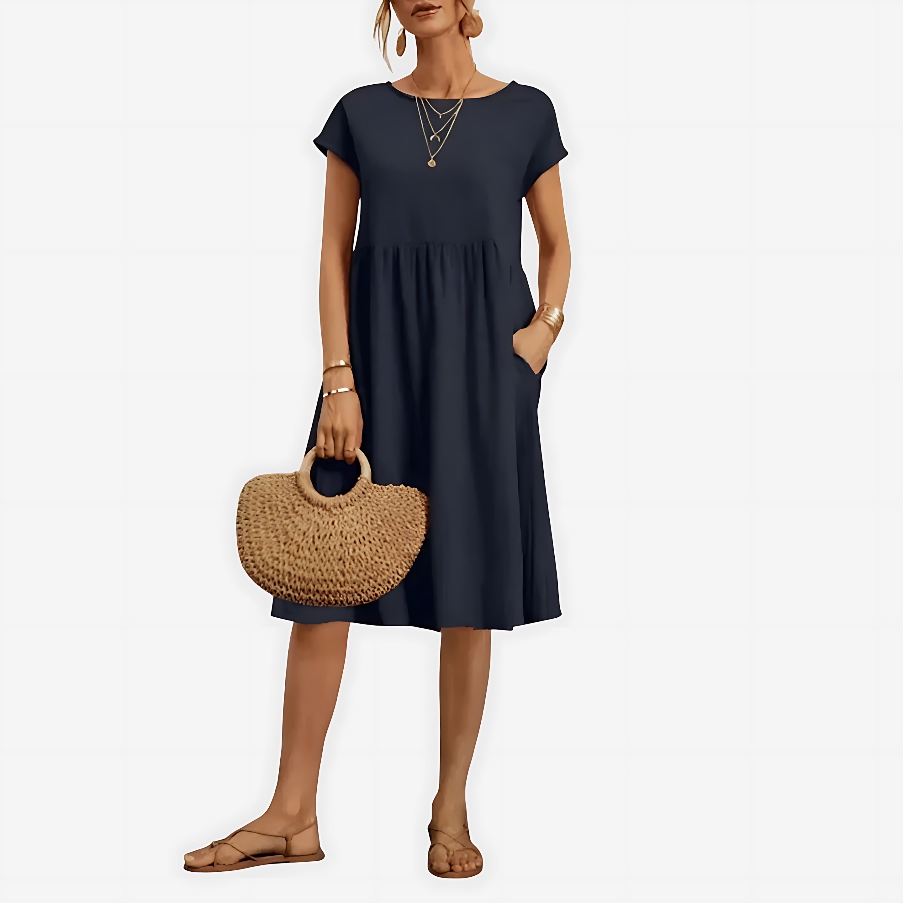 Juliette – Crew Neck Short Sleeve Babydoll Midi Dress