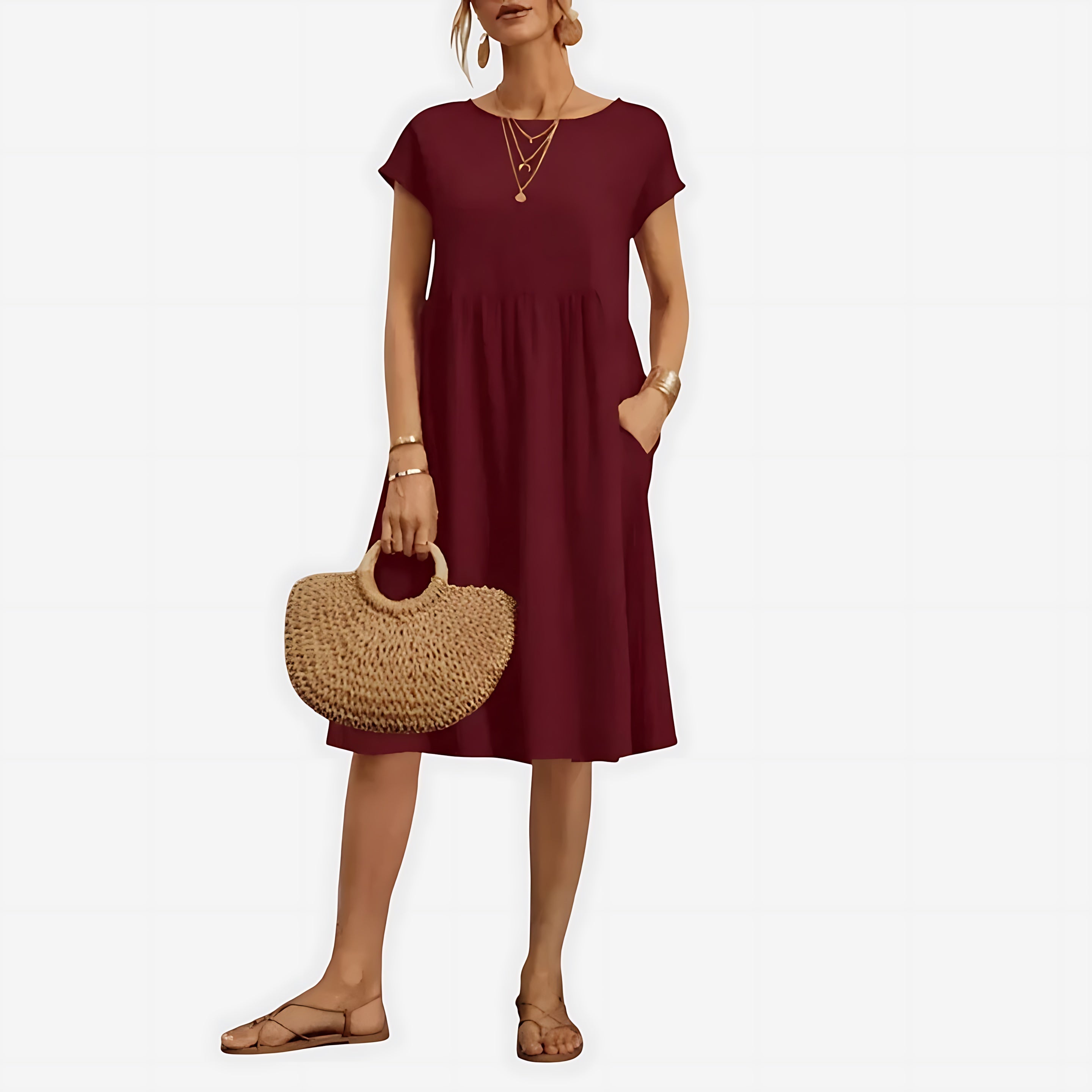 Juliette – Crew Neck Short Sleeve Babydoll Midi Dress