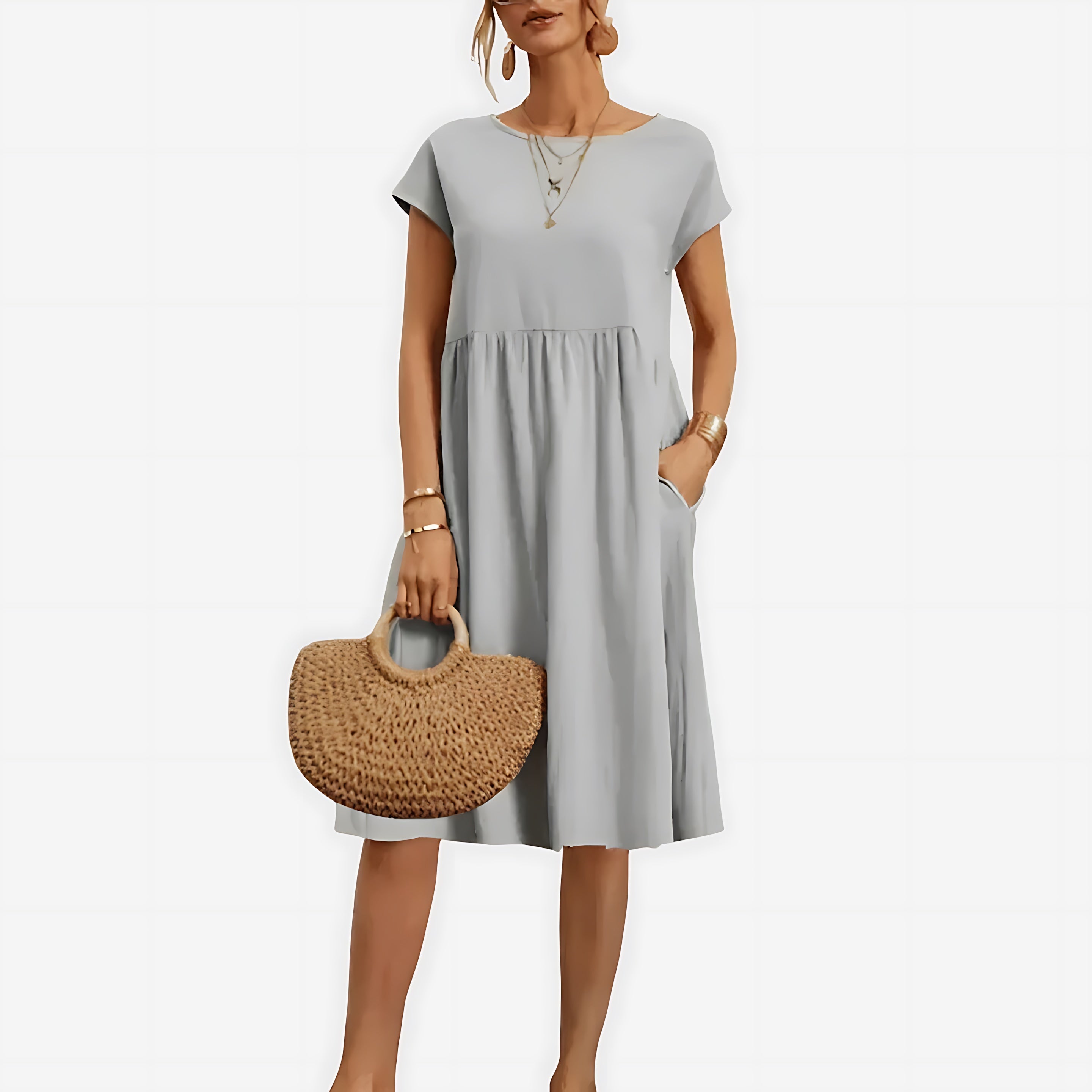 Juliette – Crew Neck Short Sleeve Babydoll Midi Dress