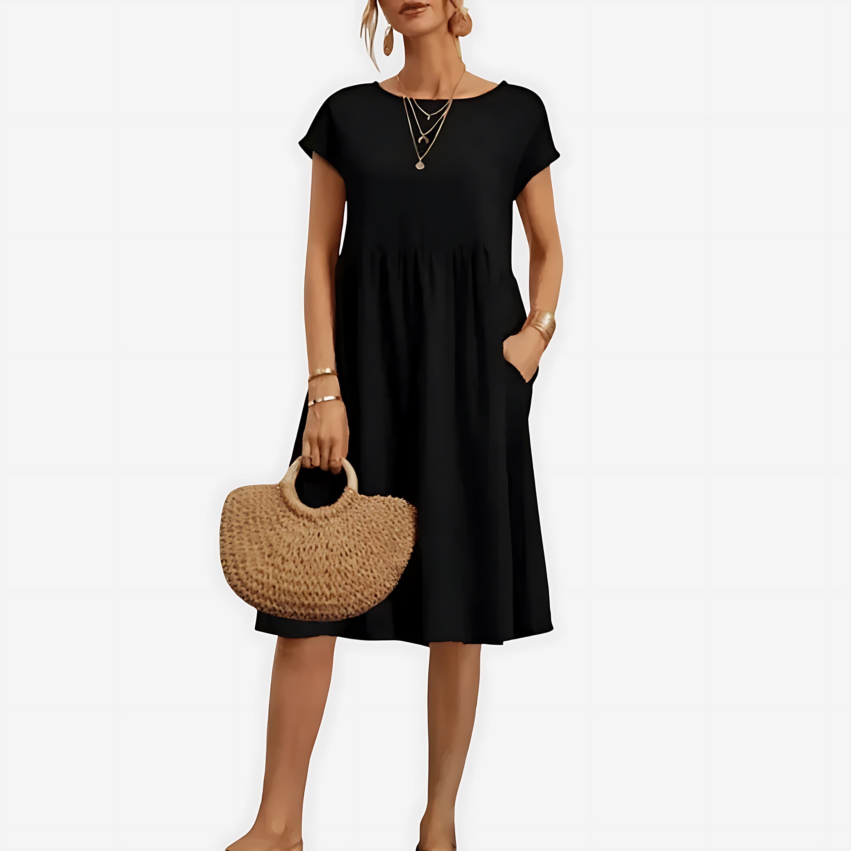 Juliette – Crew Neck Short Sleeve Babydoll Midi Dress