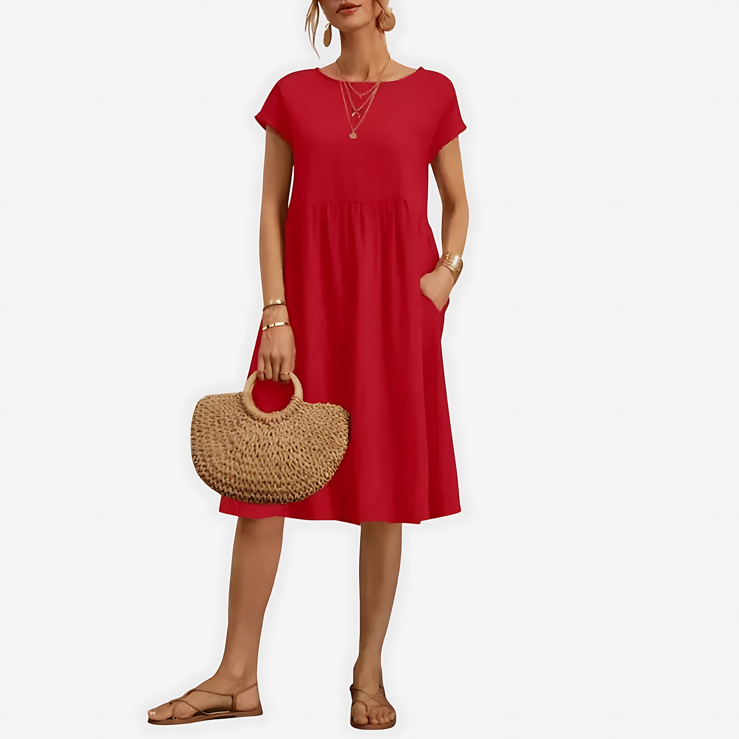 Juliette – Crew Neck Short Sleeve Babydoll Midi Dress