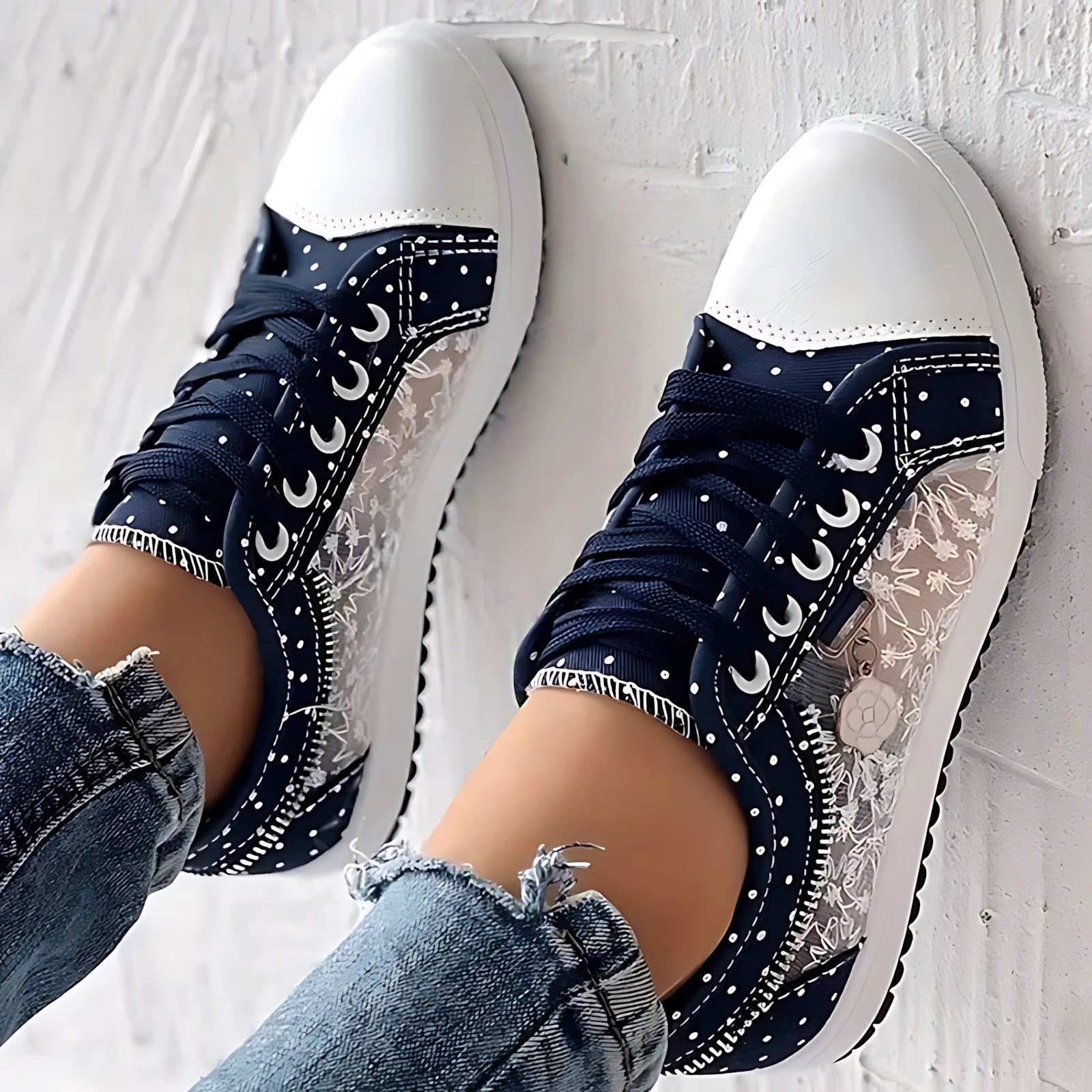 Juliette – Rhinestone Denim Lace Up Sneakers