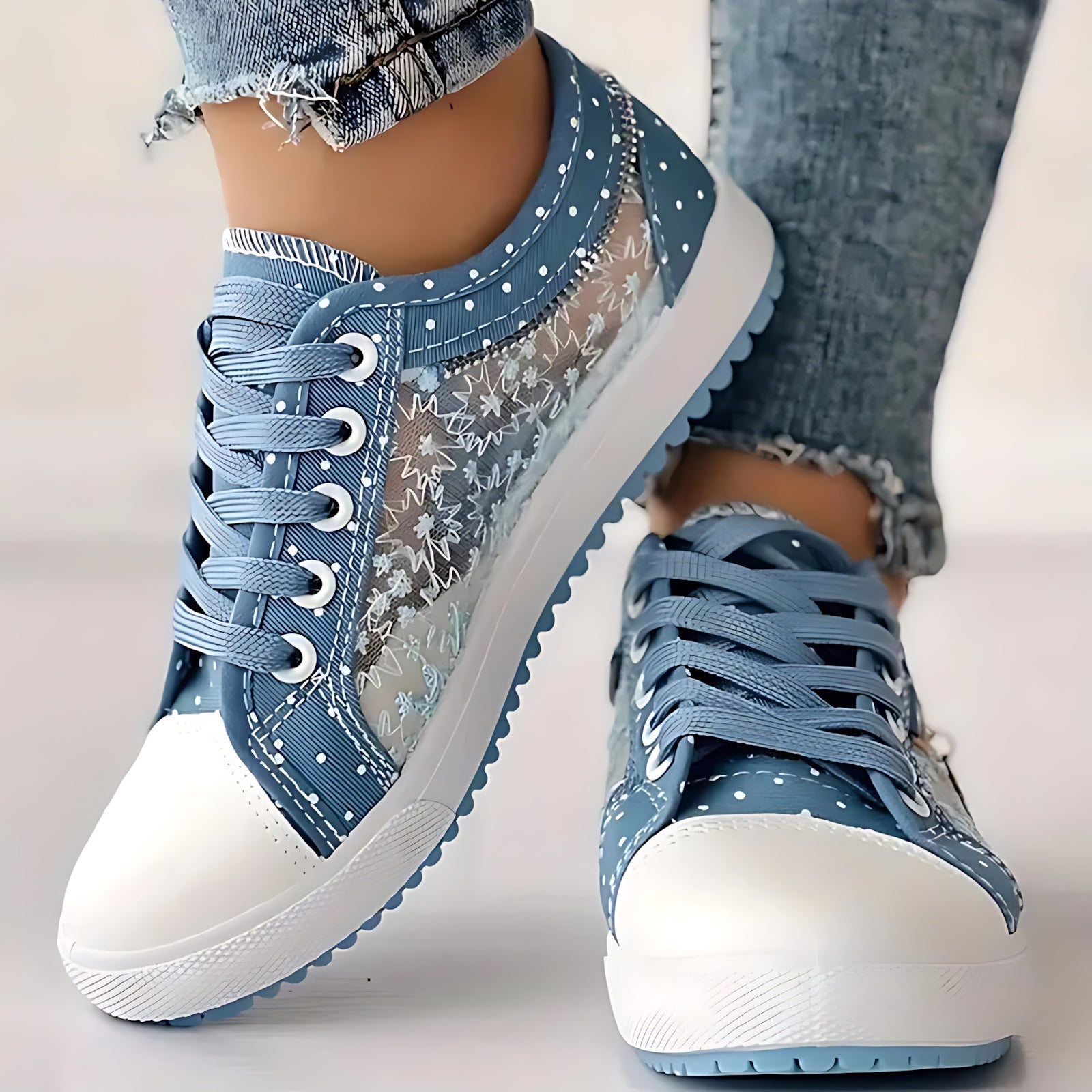 Juliette – Rhinestone Denim Lace Up Sneakers