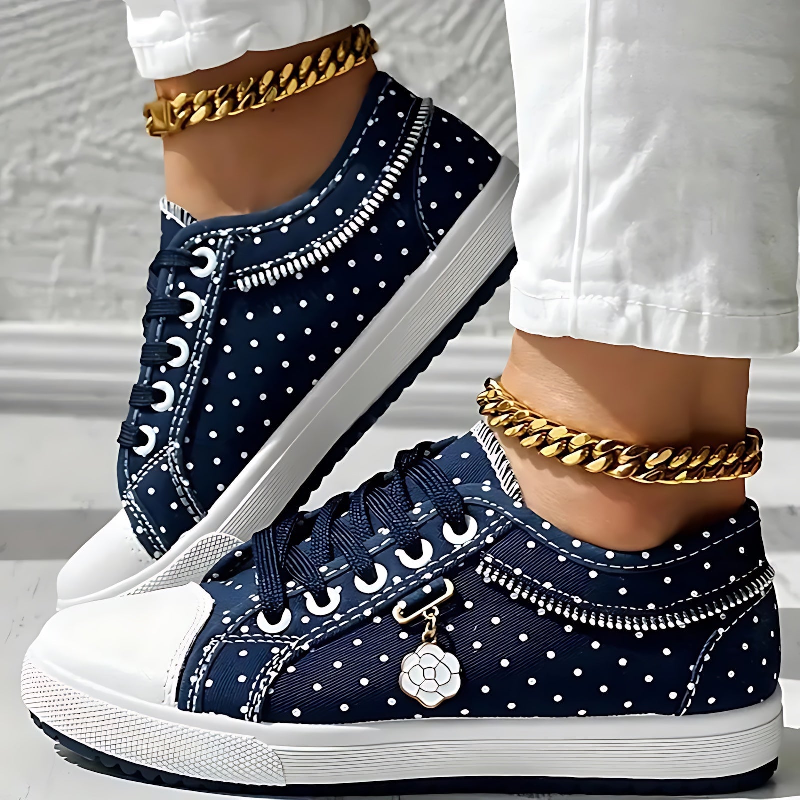 Juliette – Rhinestone Denim Lace Up Sneakers