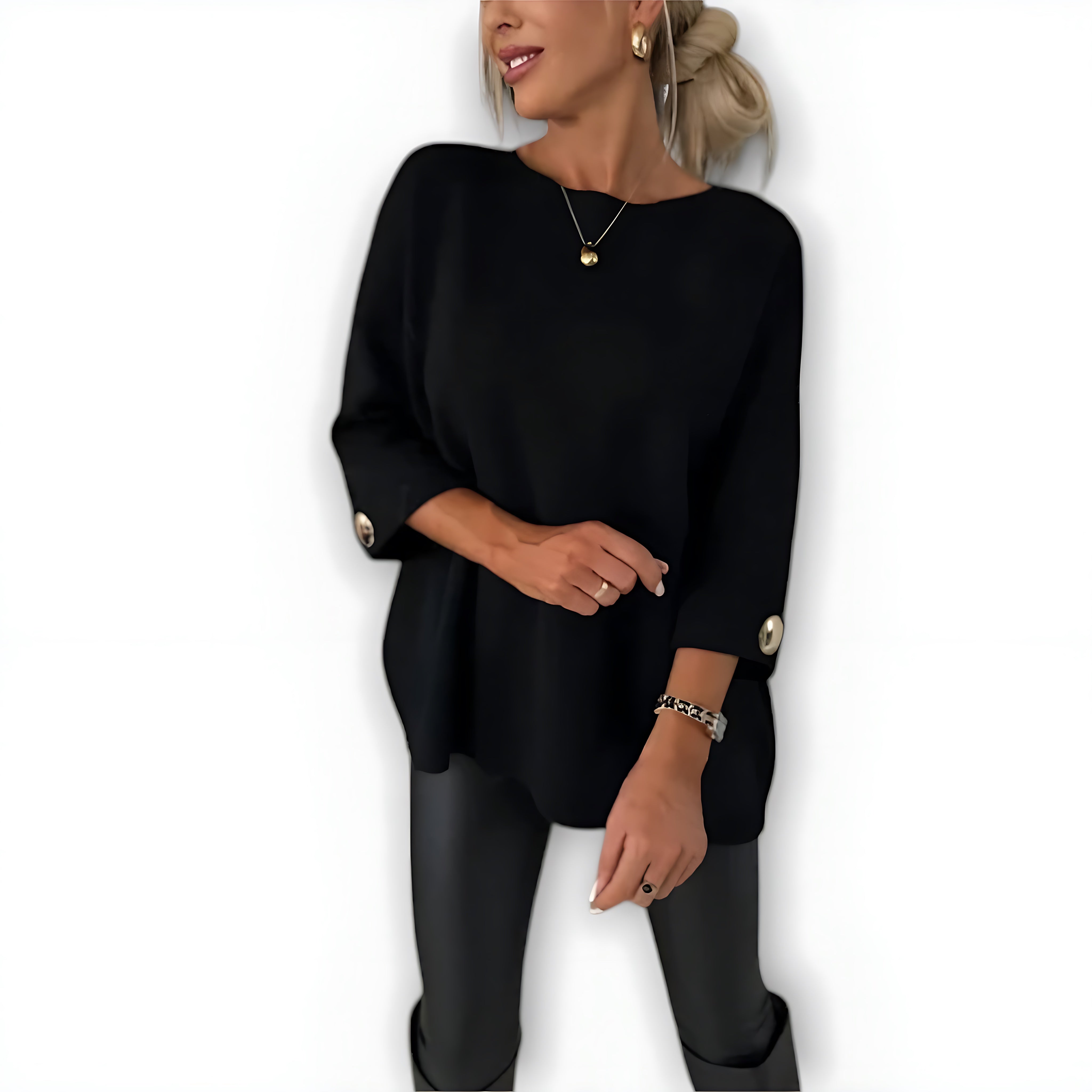 Juliette – Round Neck Side Slit Knit Sweater