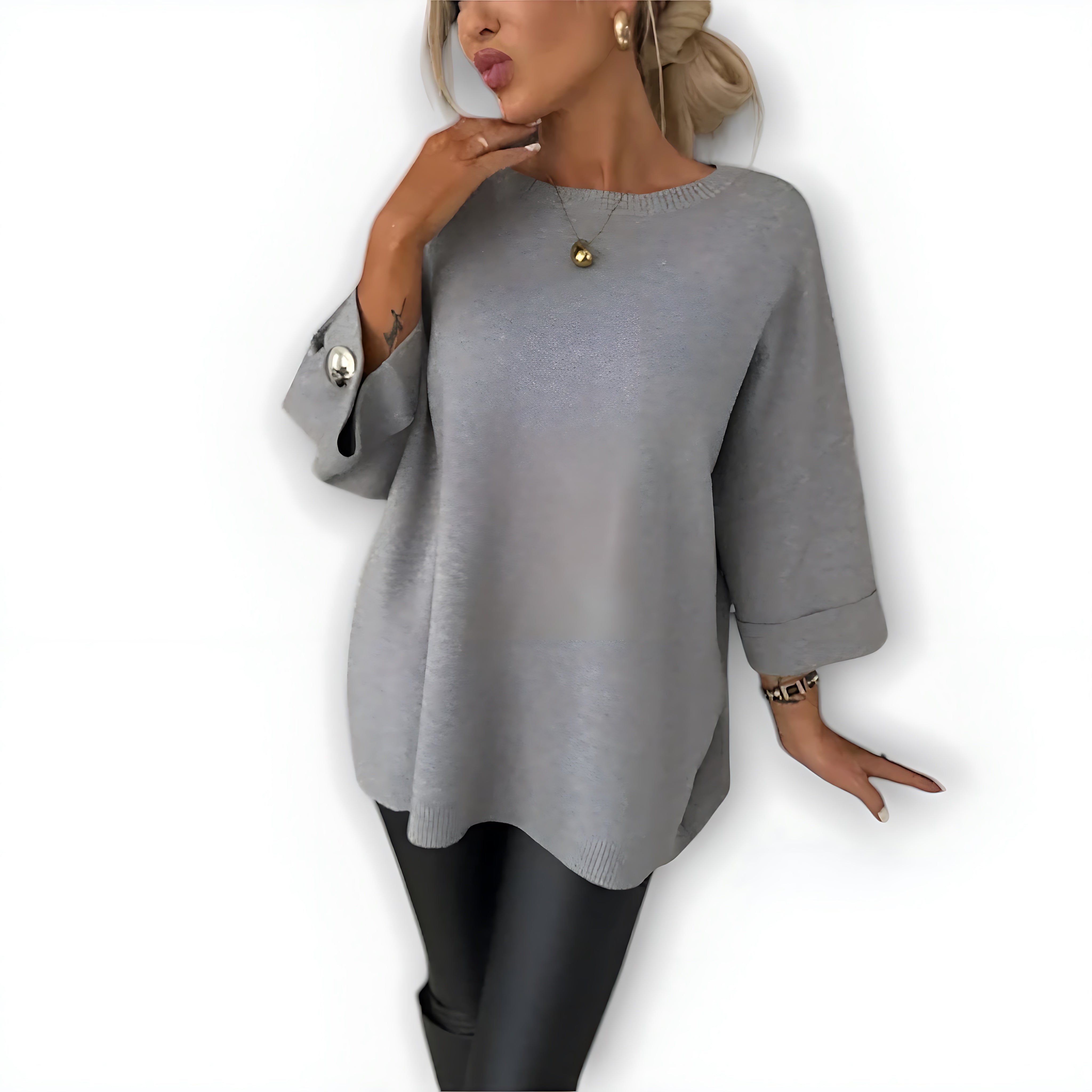 Juliette – Round Neck Side Slit Knit Sweater