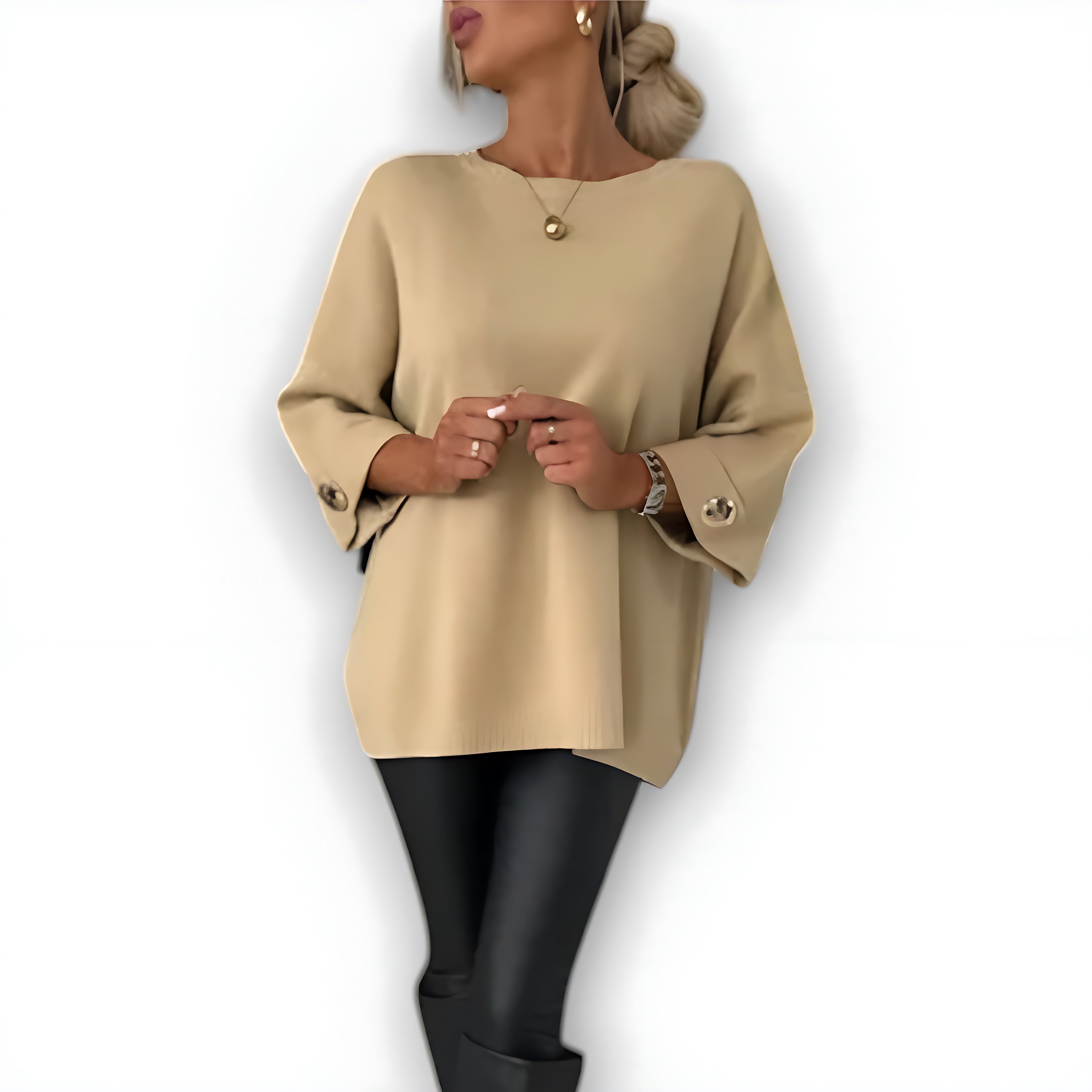 Juliette – Round Neck Side Slit Knit Sweater