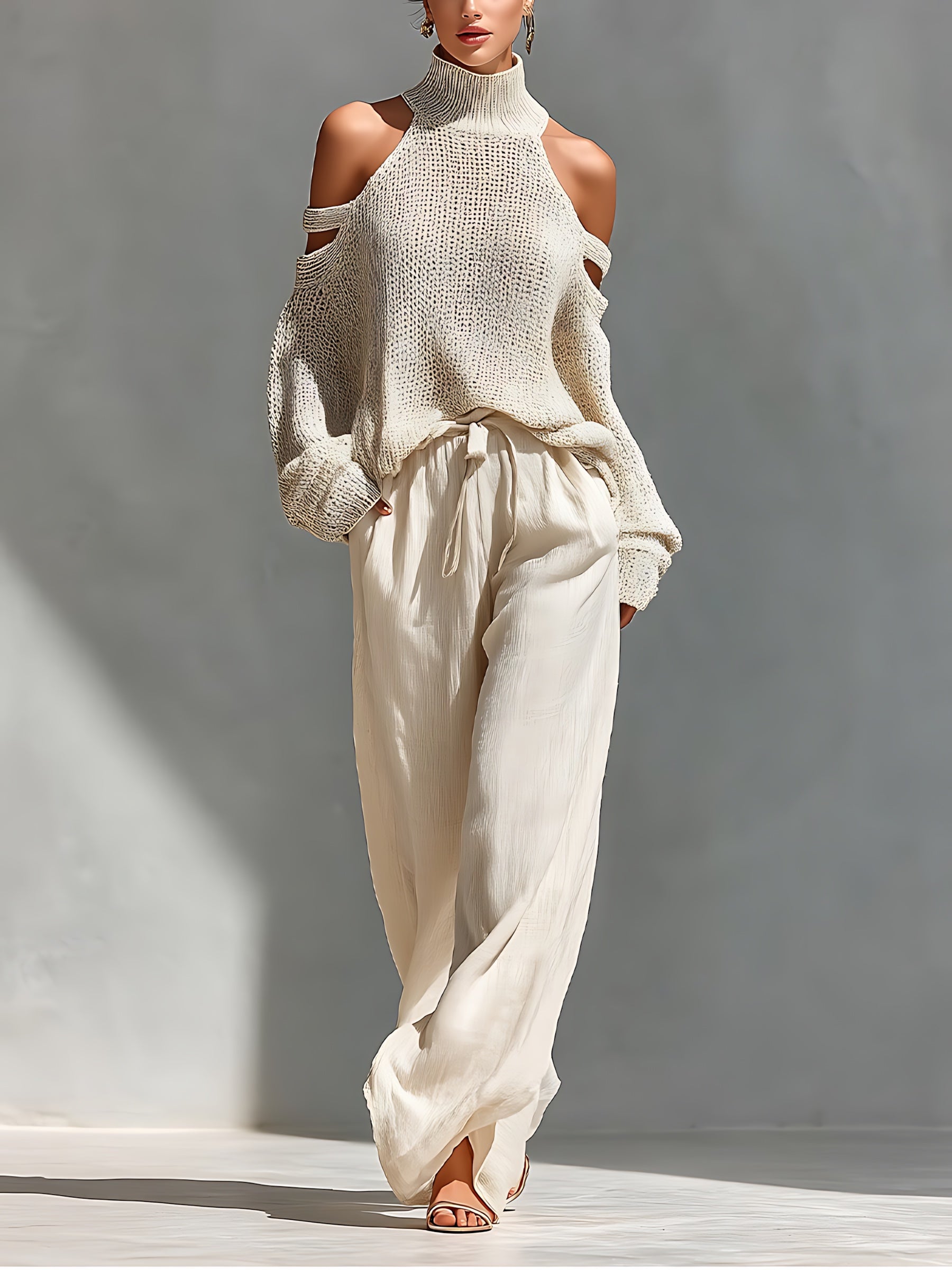 June – Cold Shoulder Knit Sweater And Pants Lounge Set