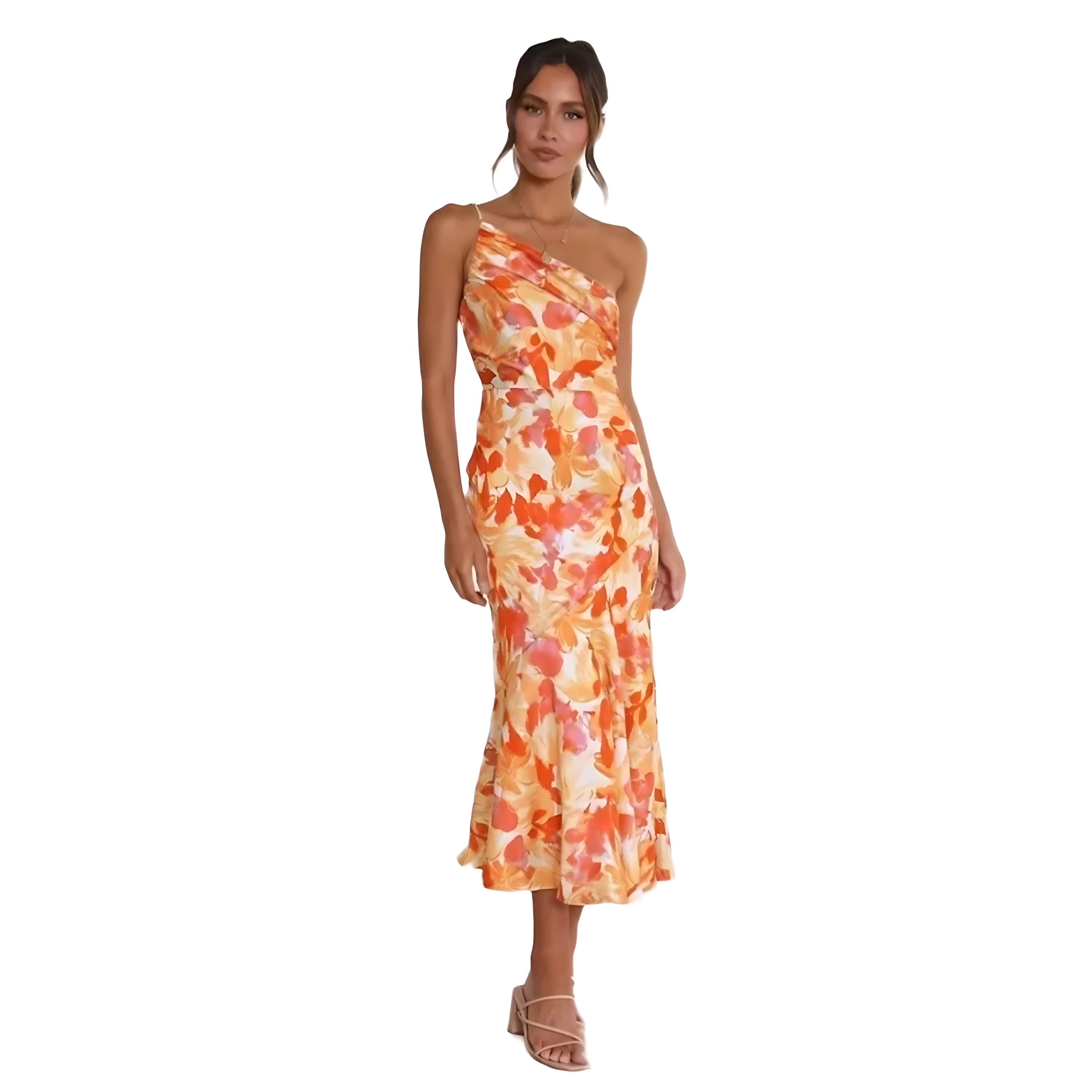 June – Floral Print One Shoulder Ruffle Maxi Dress