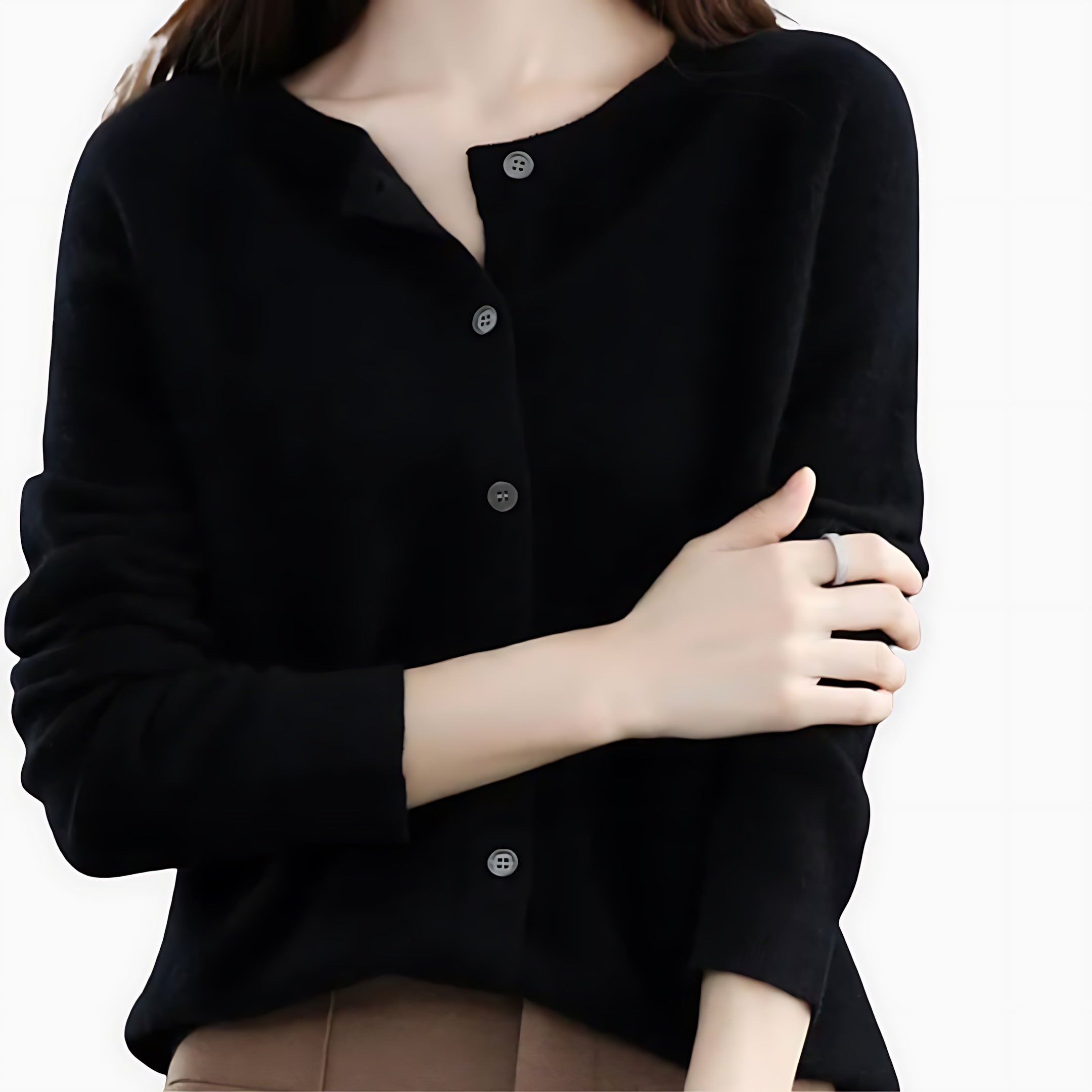 June – Fuzzy Crew Neck Button Up Cardigan