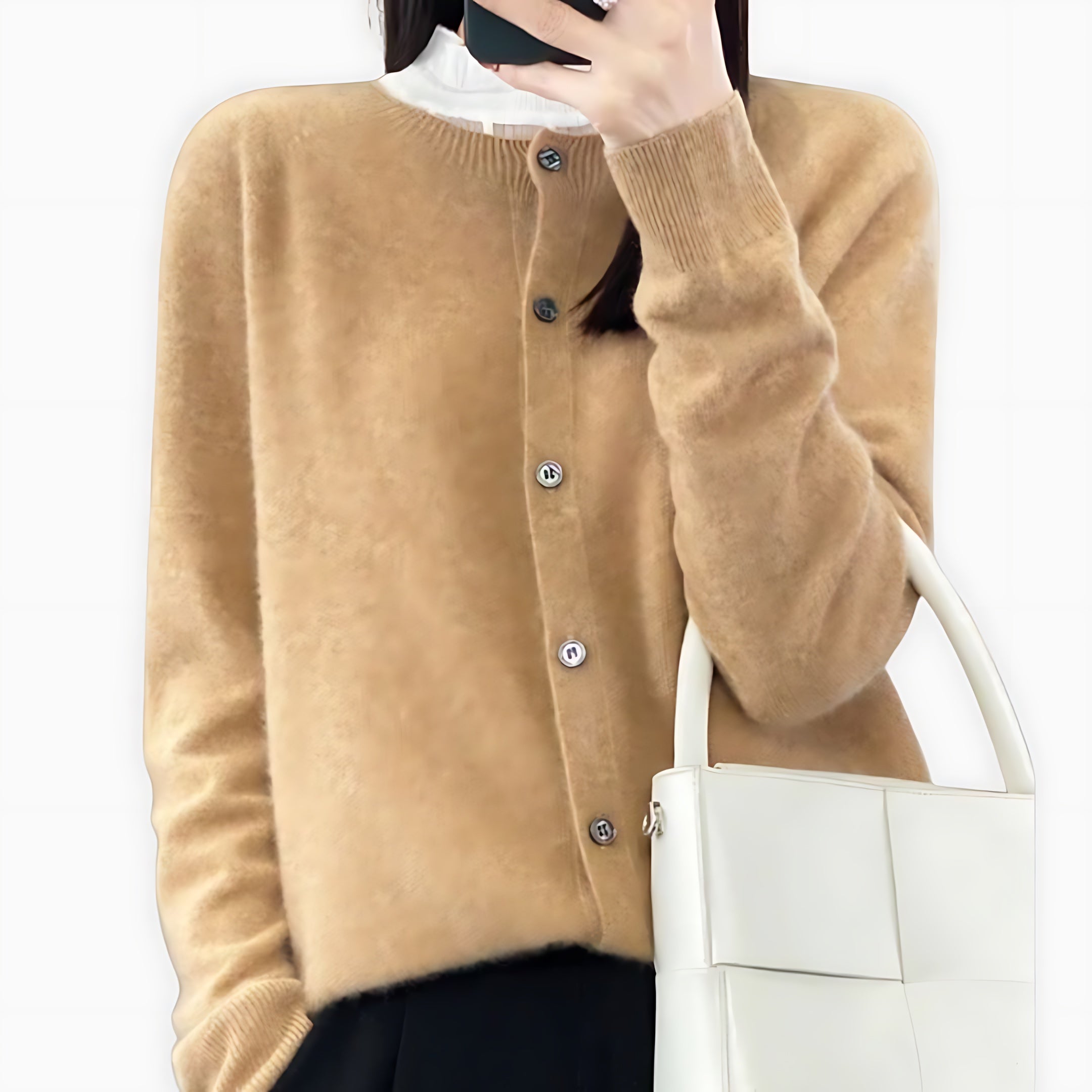 June – Fuzzy Crew Neck Button Up Cardigan