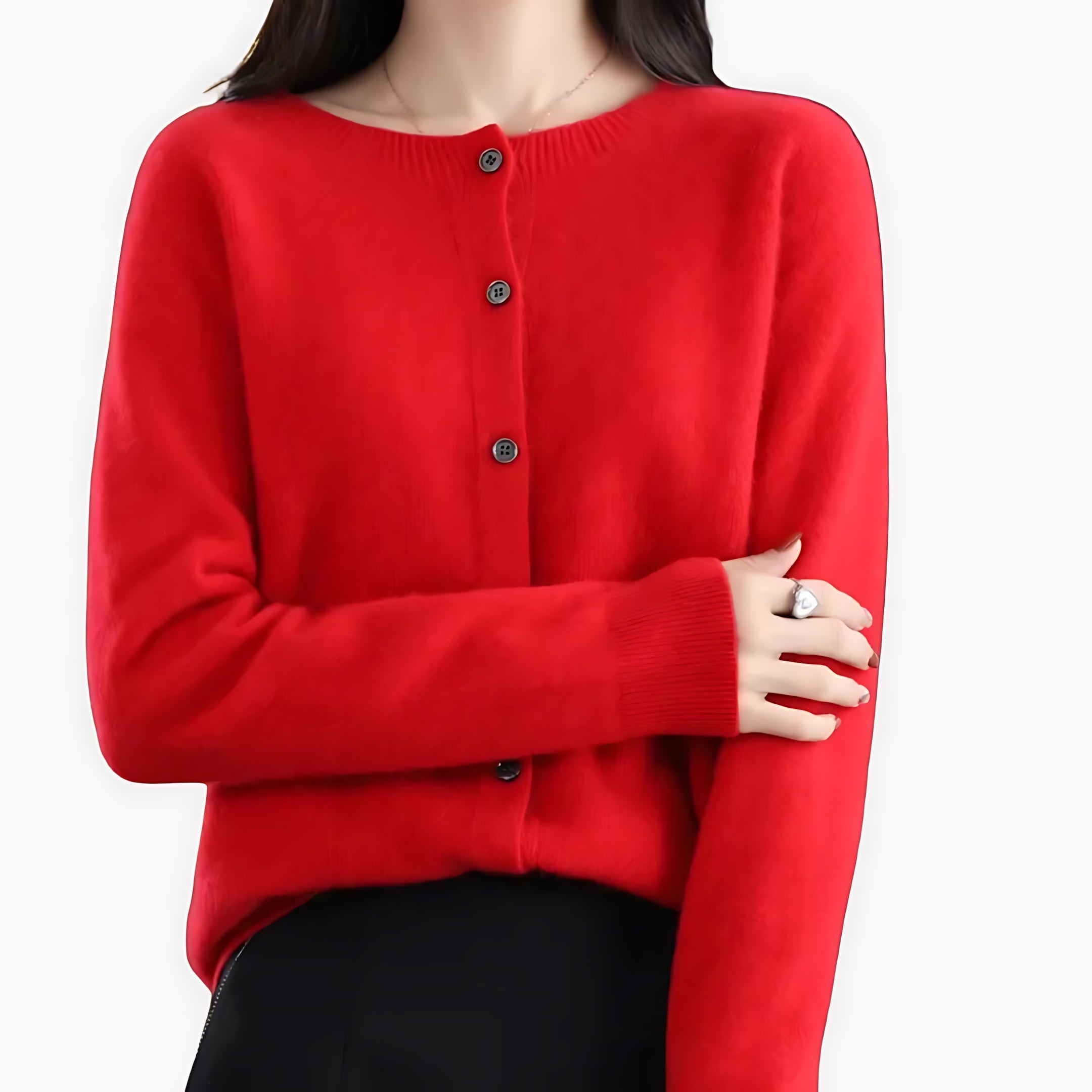 June – Fuzzy Crew Neck Button Up Cardigan