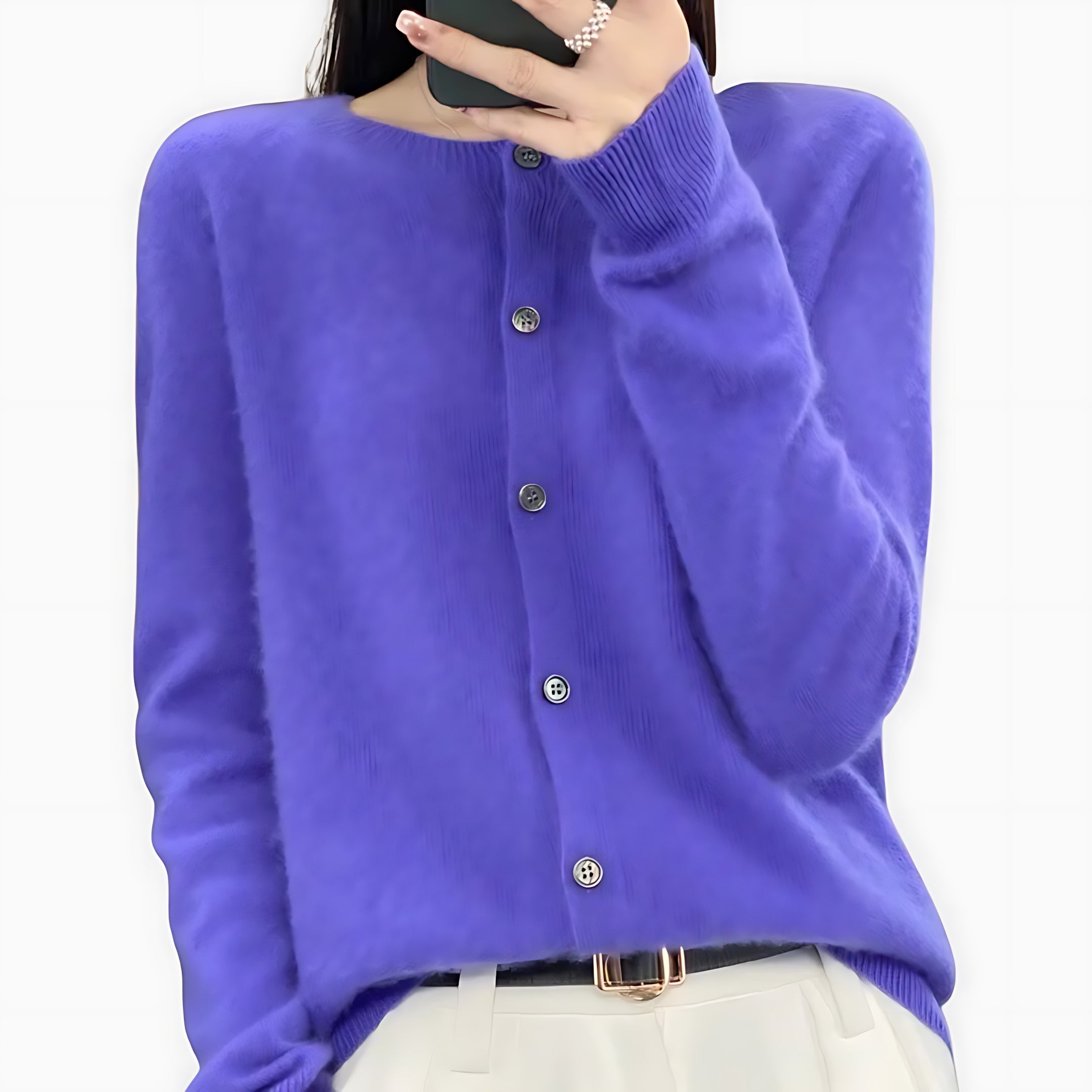 June – Fuzzy Crew Neck Button Up Cardigan