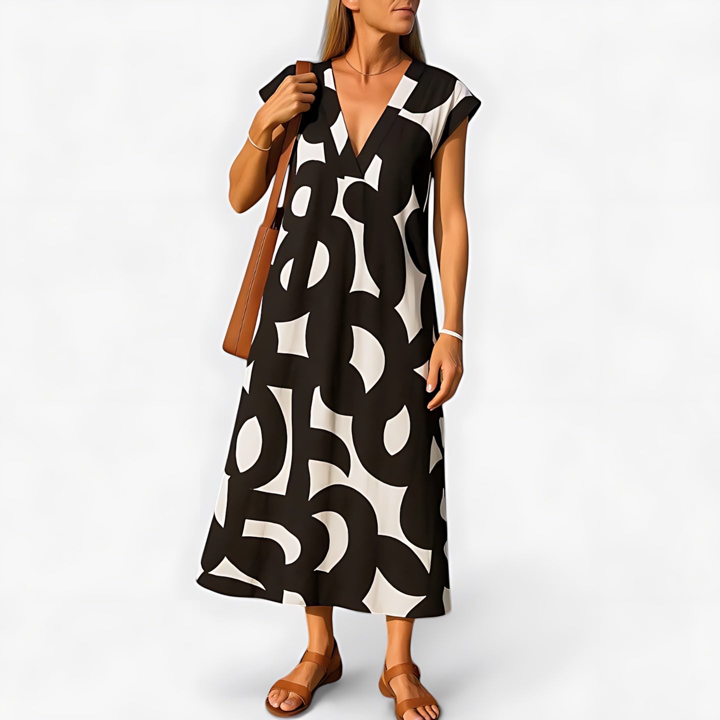Juniper – Abstract Print V Neck Flowy Maxi Dress