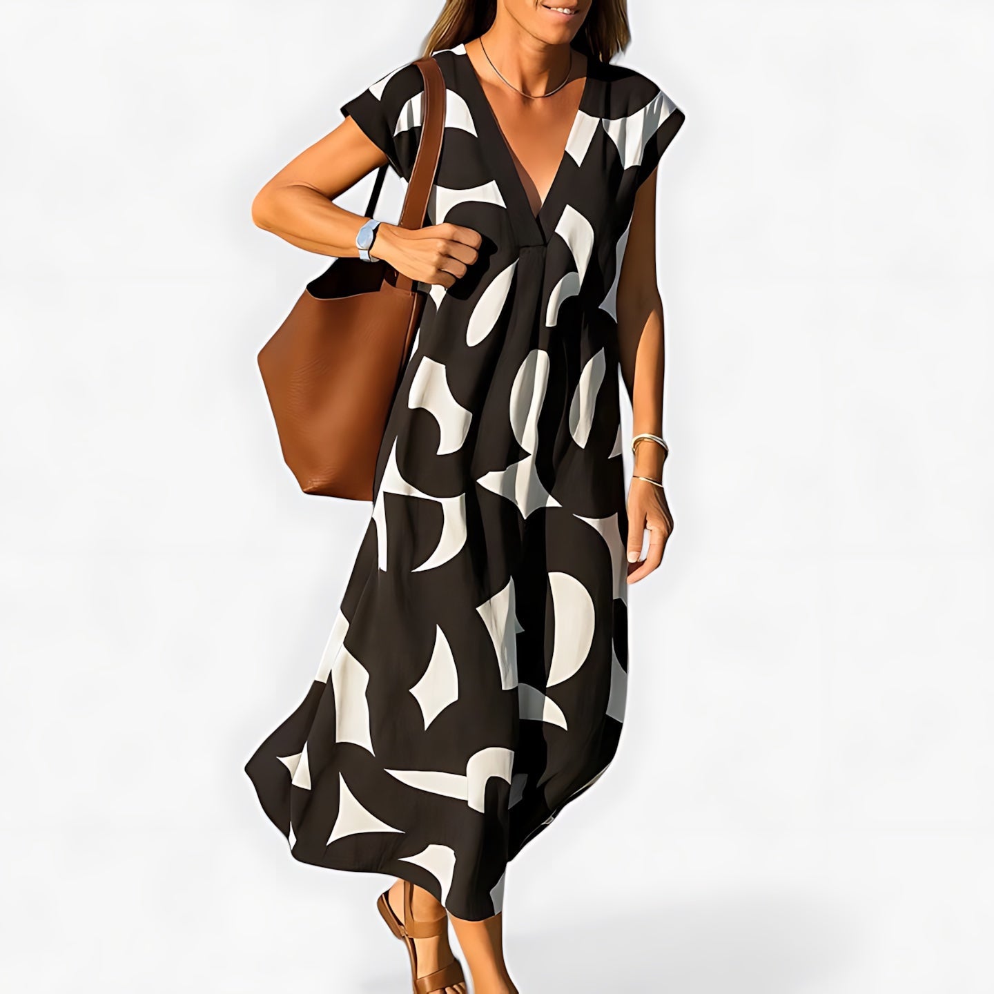 Juniper – Abstract Print V Neck Flowy Maxi Dress