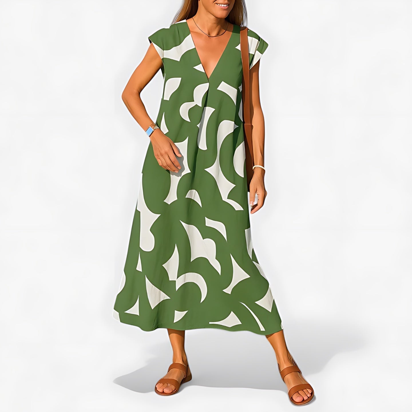 Juniper – Abstract Print V Neck Flowy Maxi Dress