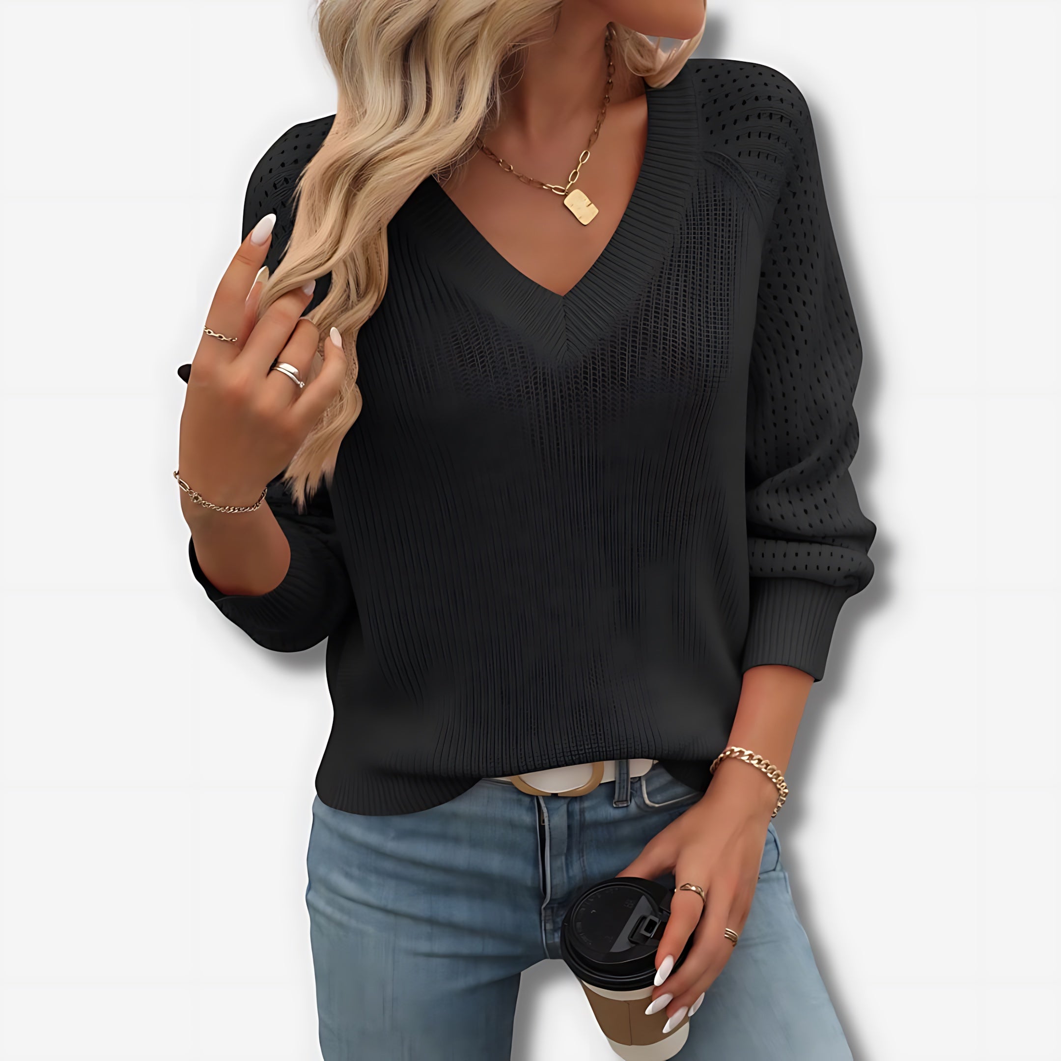 Juniper – Pointelle Knit V Neck Sweater