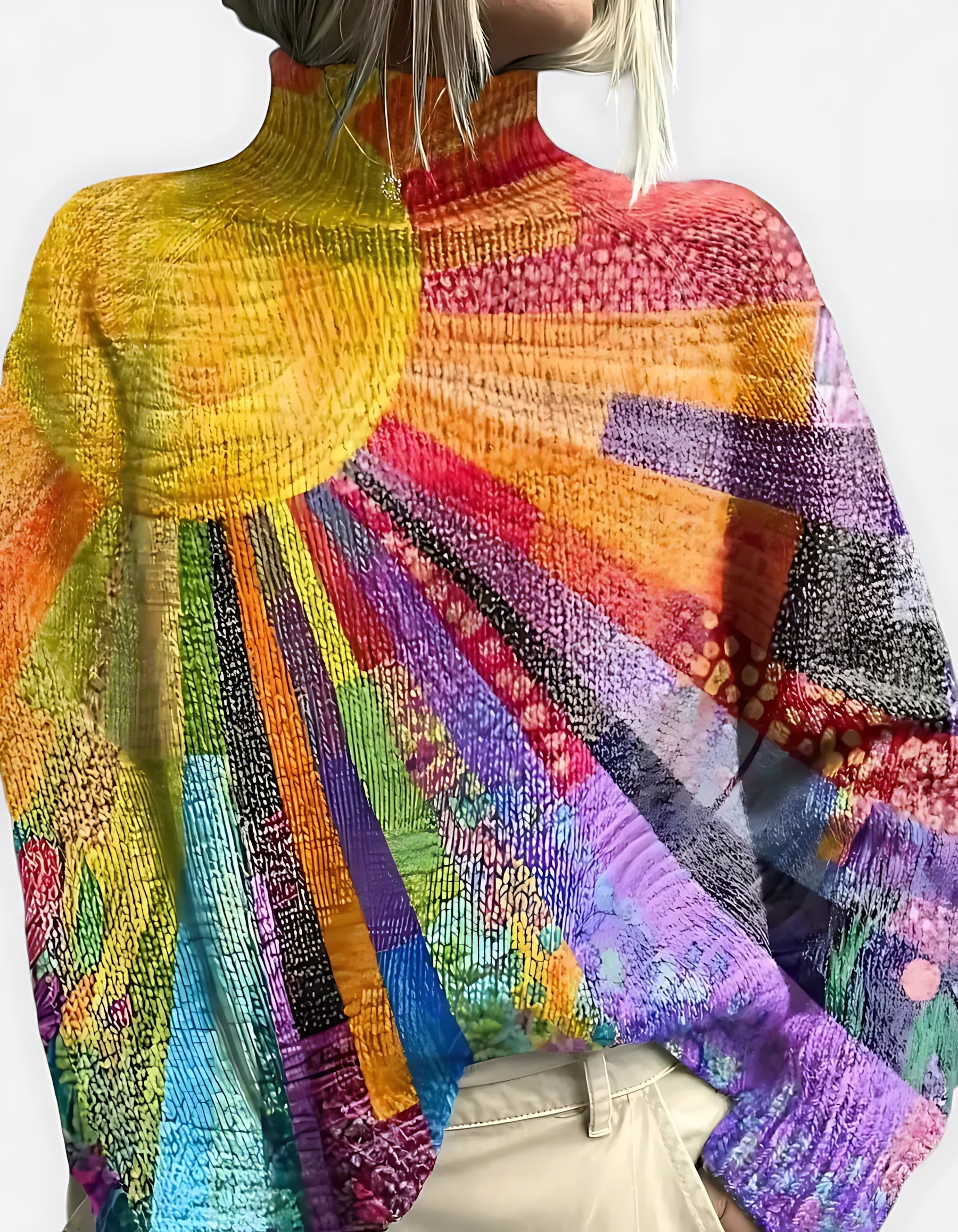 Kennedy – Abstract Print Mock Neck Knit Sweater