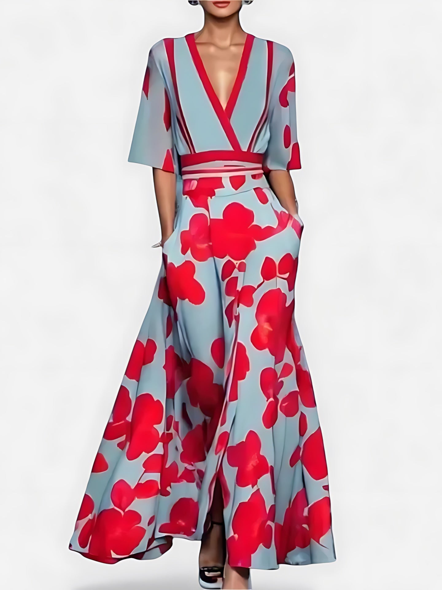 Kennedy – Floral Print Wrap A Line Maxi Dress
