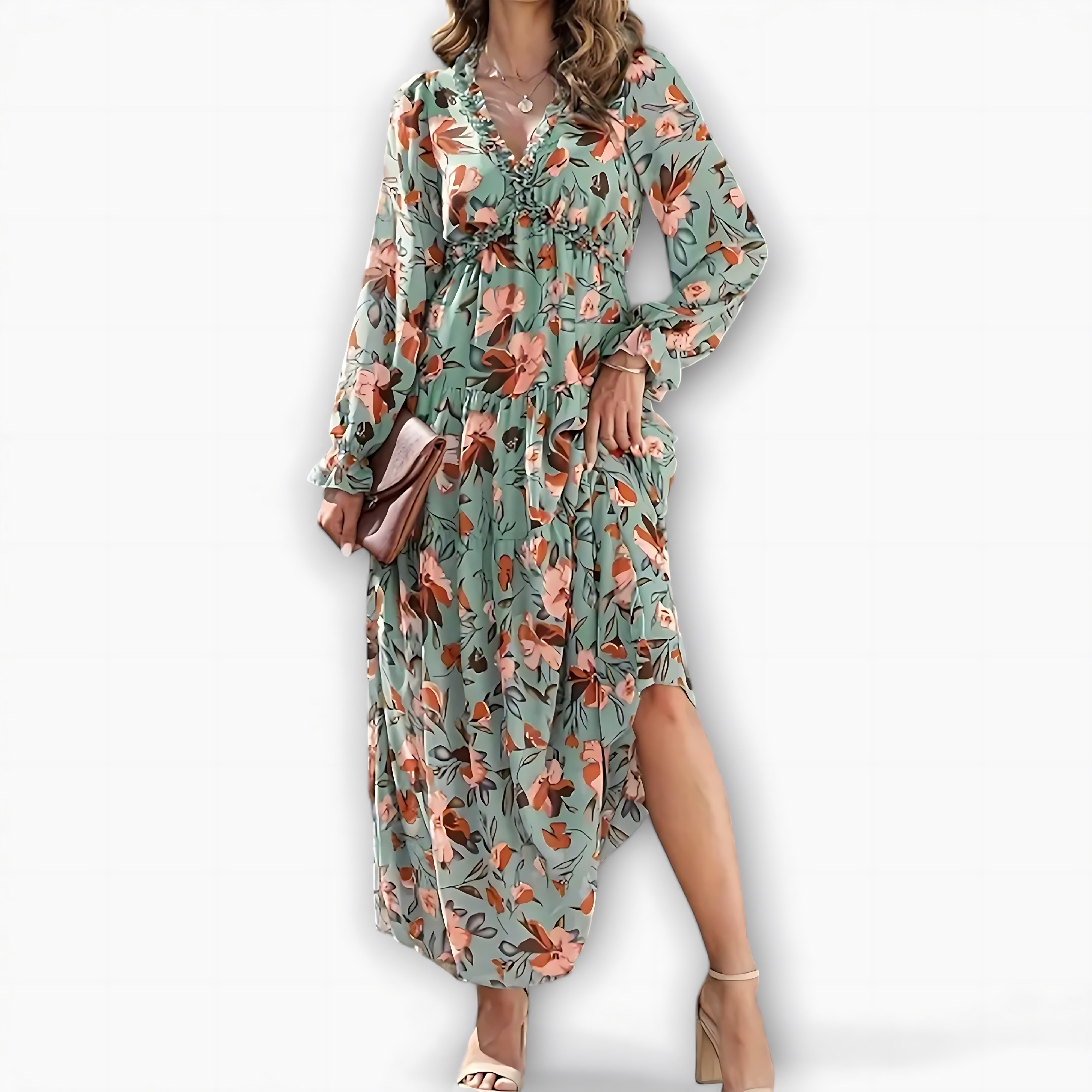 Kennedy – Floral V Neck Long Sleeve Tiered Maxi Dress