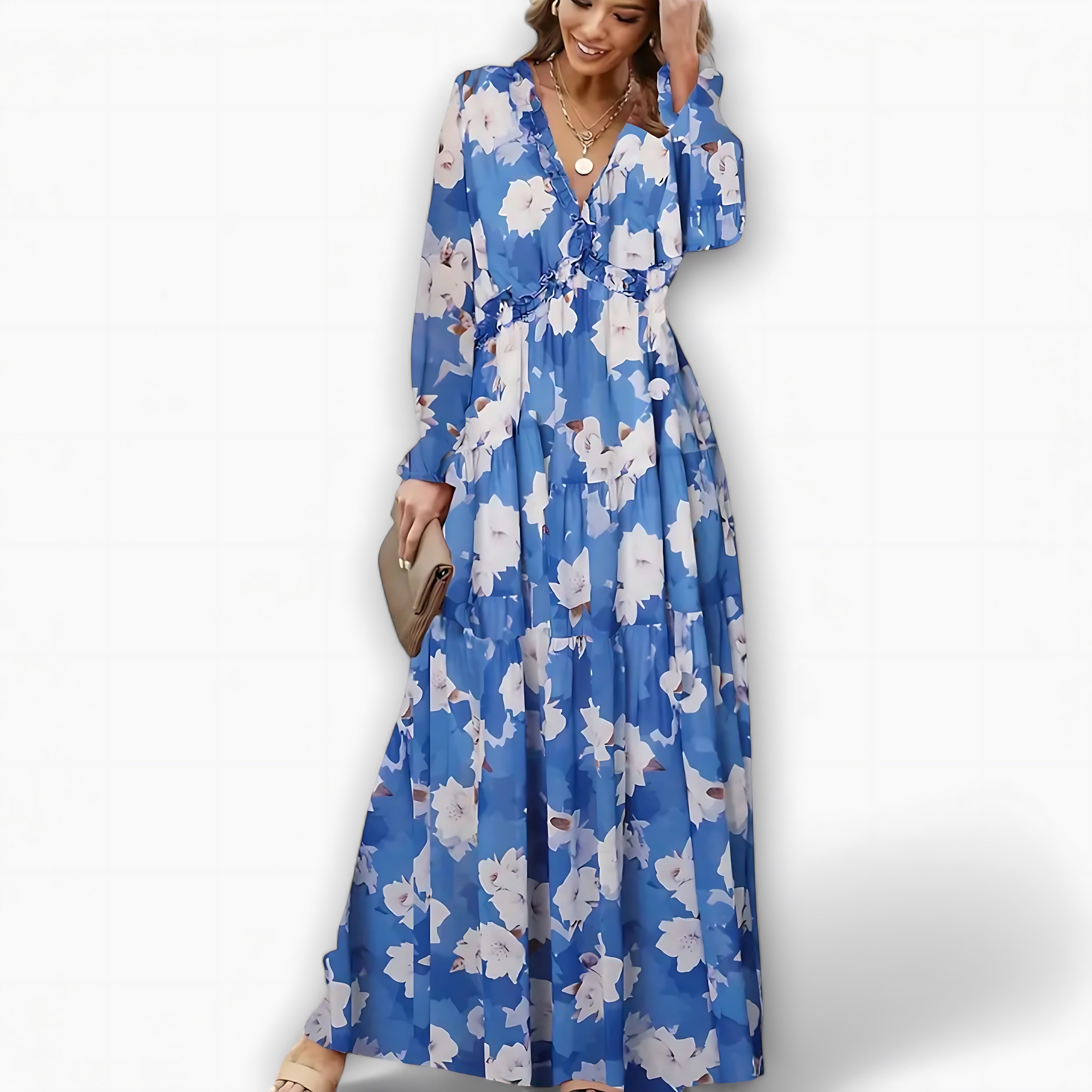Kennedy – Floral V Neck Long Sleeve Tiered Maxi Dress