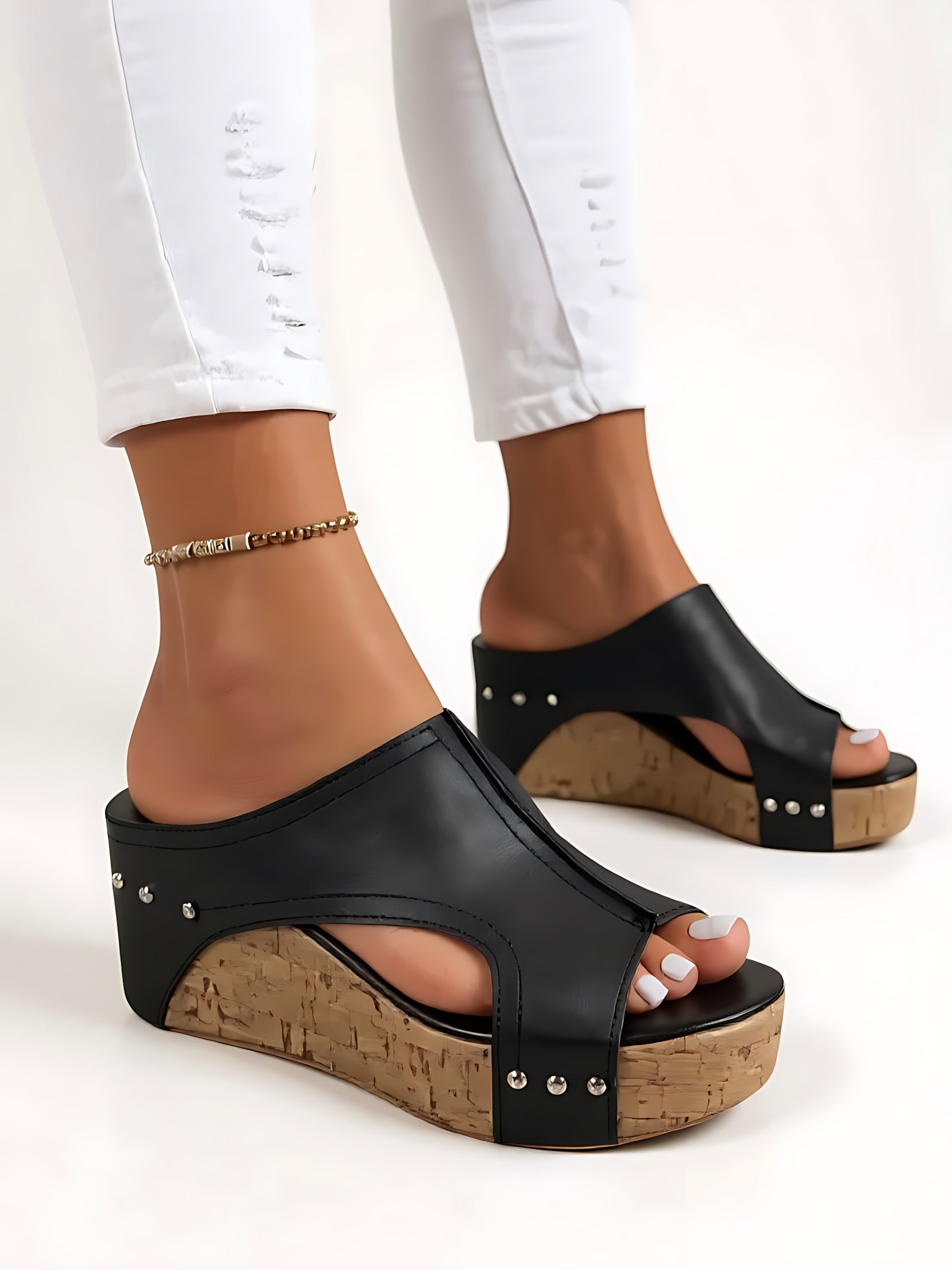 Kinsley – Cutout Peep Toe Wedge Mules