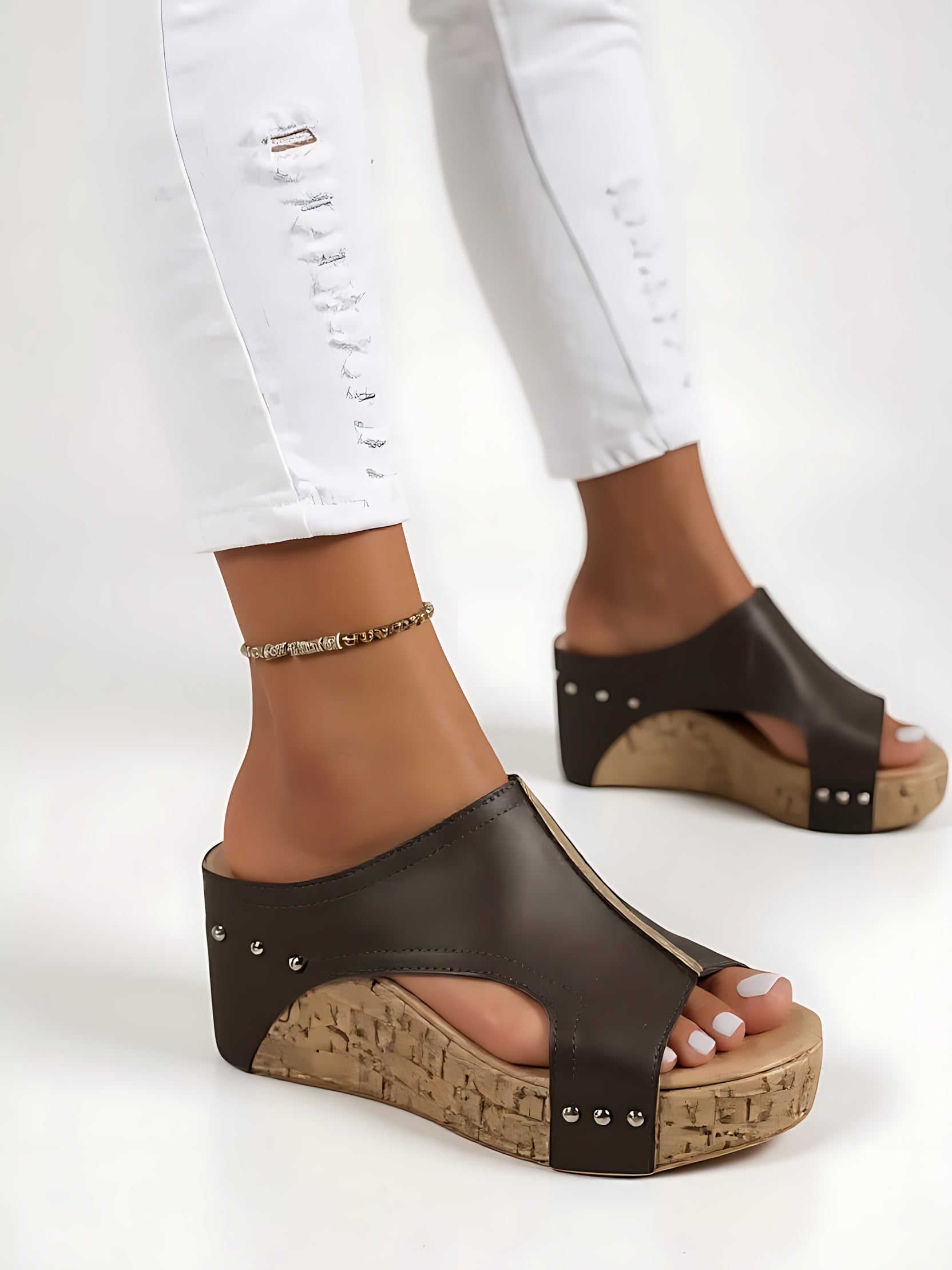 Kinsley – Cutout Peep Toe Wedge Mules