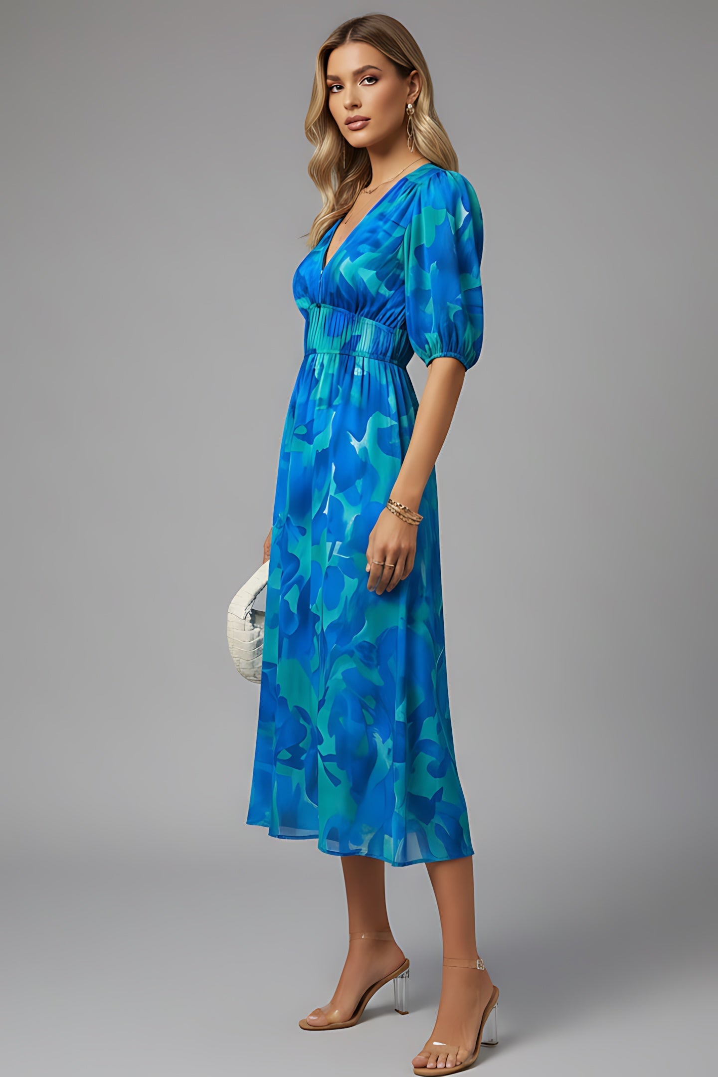 Kinsley – Floral V Neck Puff Sleeve Maxi Dress