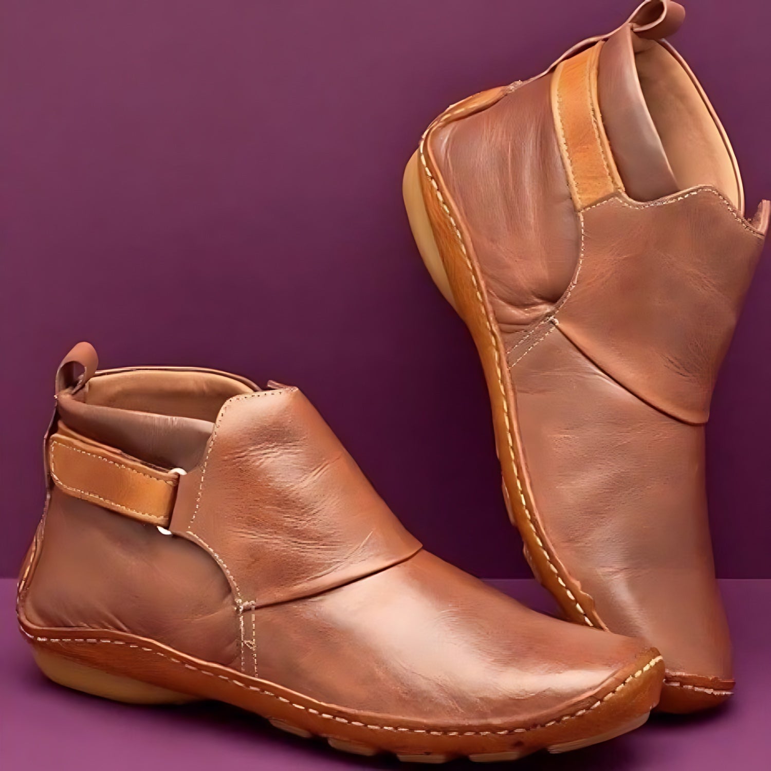 Lainey – Leather Round Toe Side Zip Ankle Boots