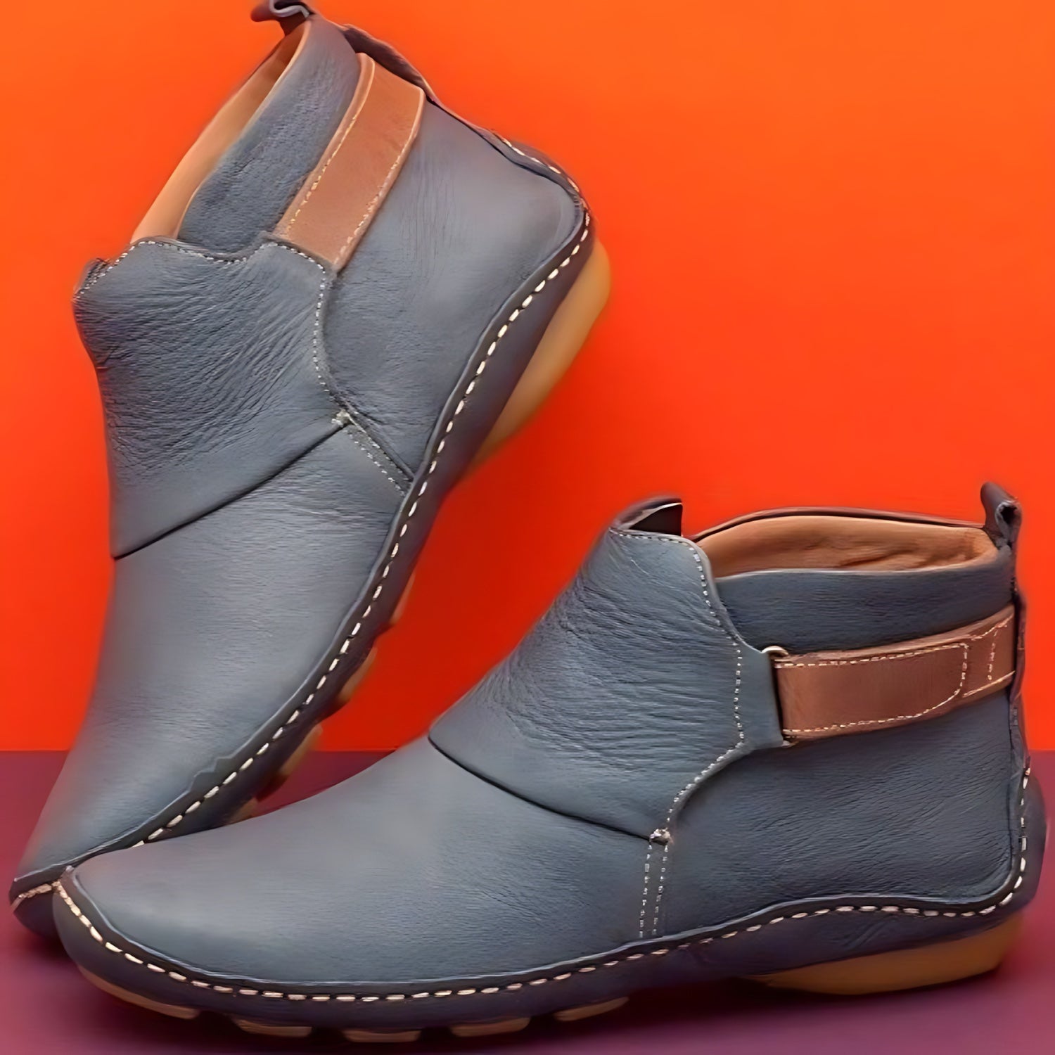 Lainey – Leather Round Toe Side Zip Ankle Boots